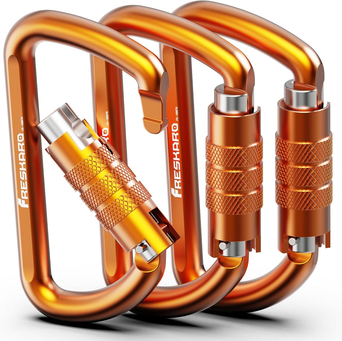 FresKaro 3inch 12kN-2698lbs Auto Locking Carabiner Clips, Solid D Shape, Heavy Duty 7075 Aluminum, Lightweight 1.09oz, Rust Proof, for Hammock, Hiking, Dog Leash, Keychain etc., Multi-Colors