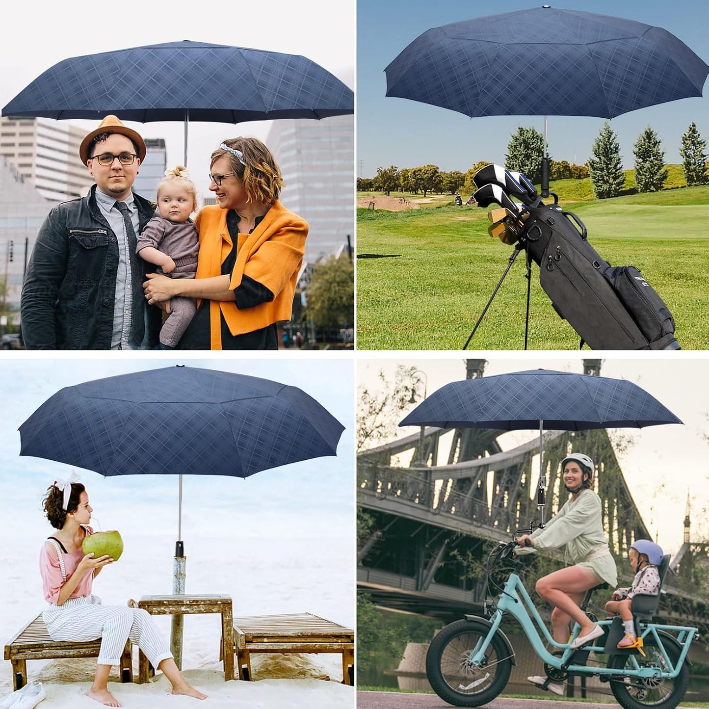 Satol 46/54/62 Inch Large Golf Umbrella, Windproof 10 Ribs Automatic Open/Close Oversize Double Canopy Vented Portable Folding Travel Umbrellas, UPF 50+ Sun & Rain Compact Umbrellas for Outdoor