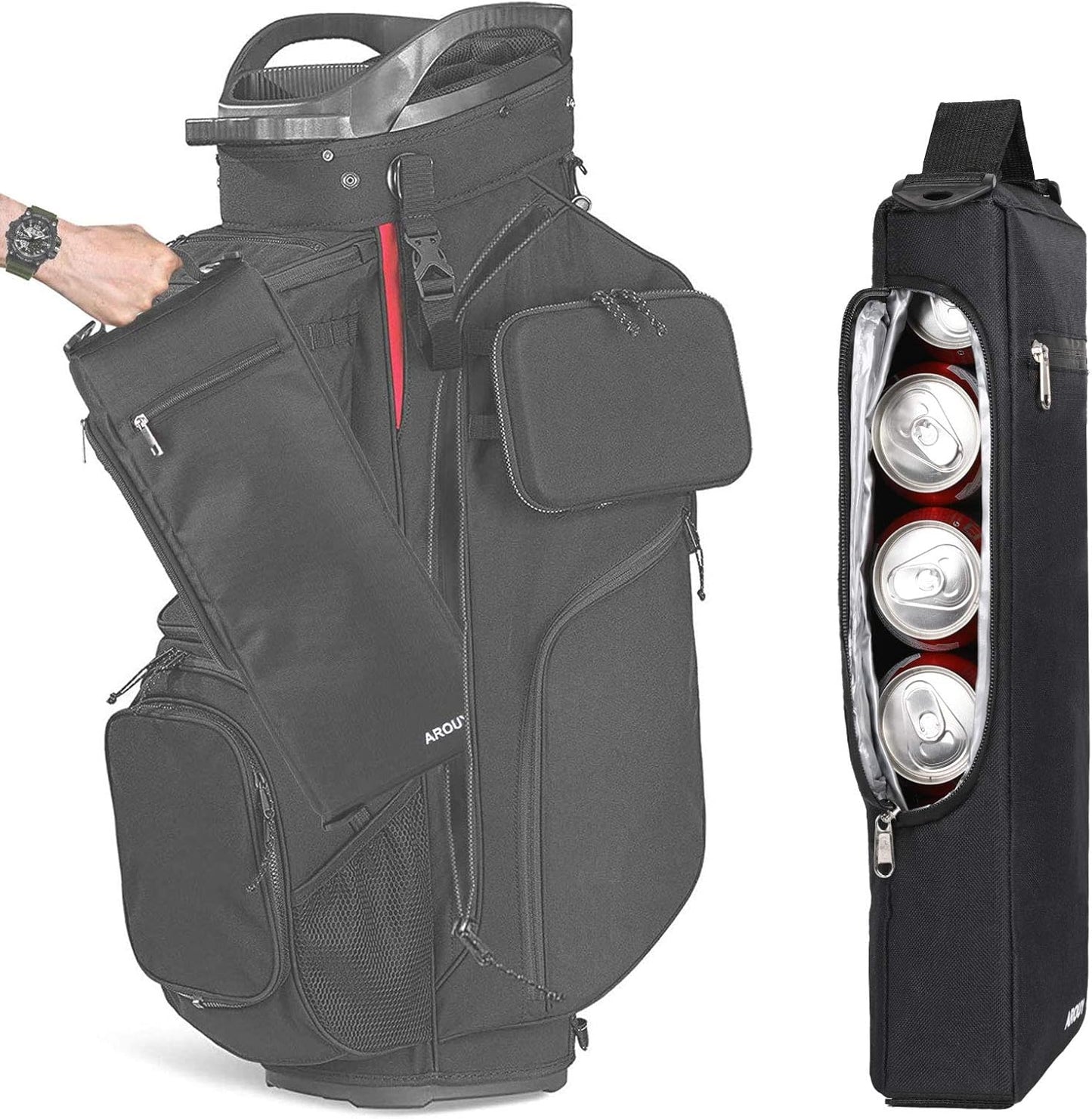 AROUY Golf Cooler Bag - Accessories for Men, Small Soft Insulated Beer Cooler Holds 6 Pack of Cans or Two Wine Bottles, Sports Bag