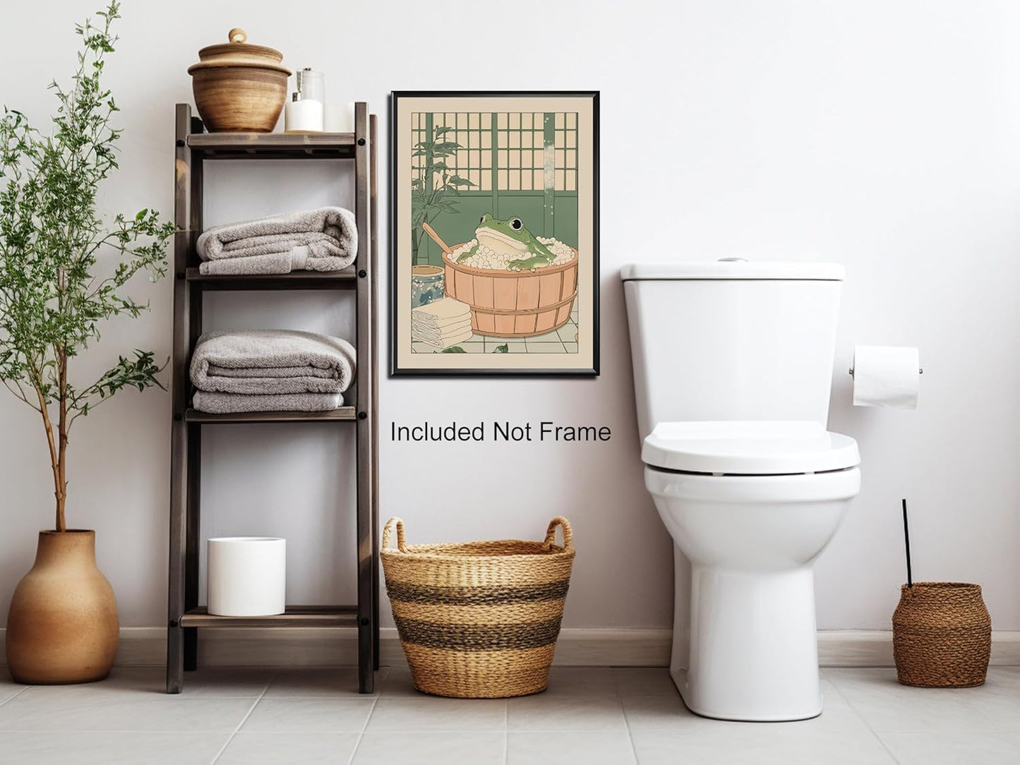 Funny Bathroom Wall Art Japanese Aesthetic Frog in a Bathtub Posters Cute Animal Canvas Prints Vintage Neutral Minimalist Wall Decor for Apartment Dorm 24x36in Unframed