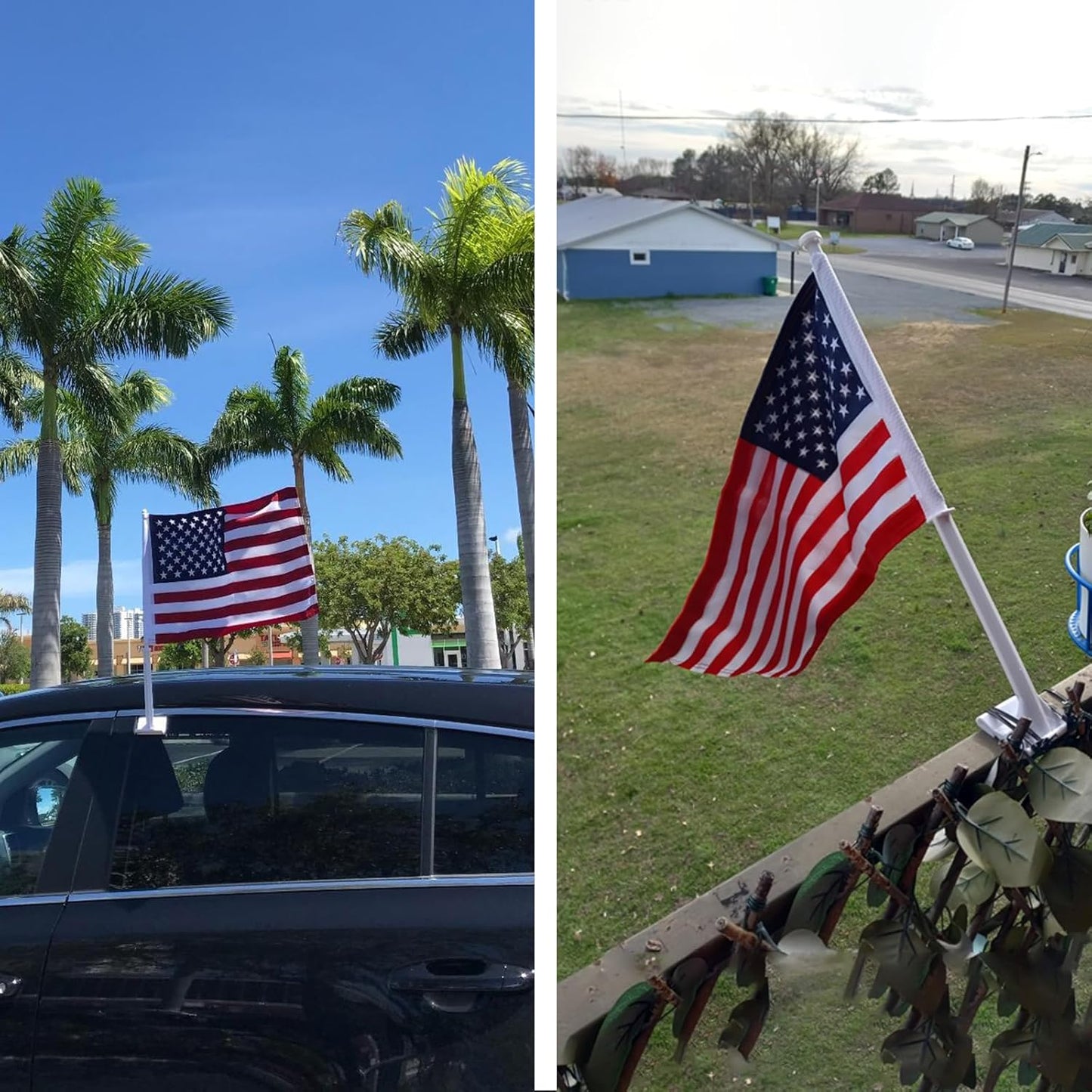 JRED 2 Pack Car Flags 12x18 Inch, American Flag for Cars Window With Flagpole Mount, 210D Embroidered Stars USA American Car Flag Window Clip, for Most Vehicle Window