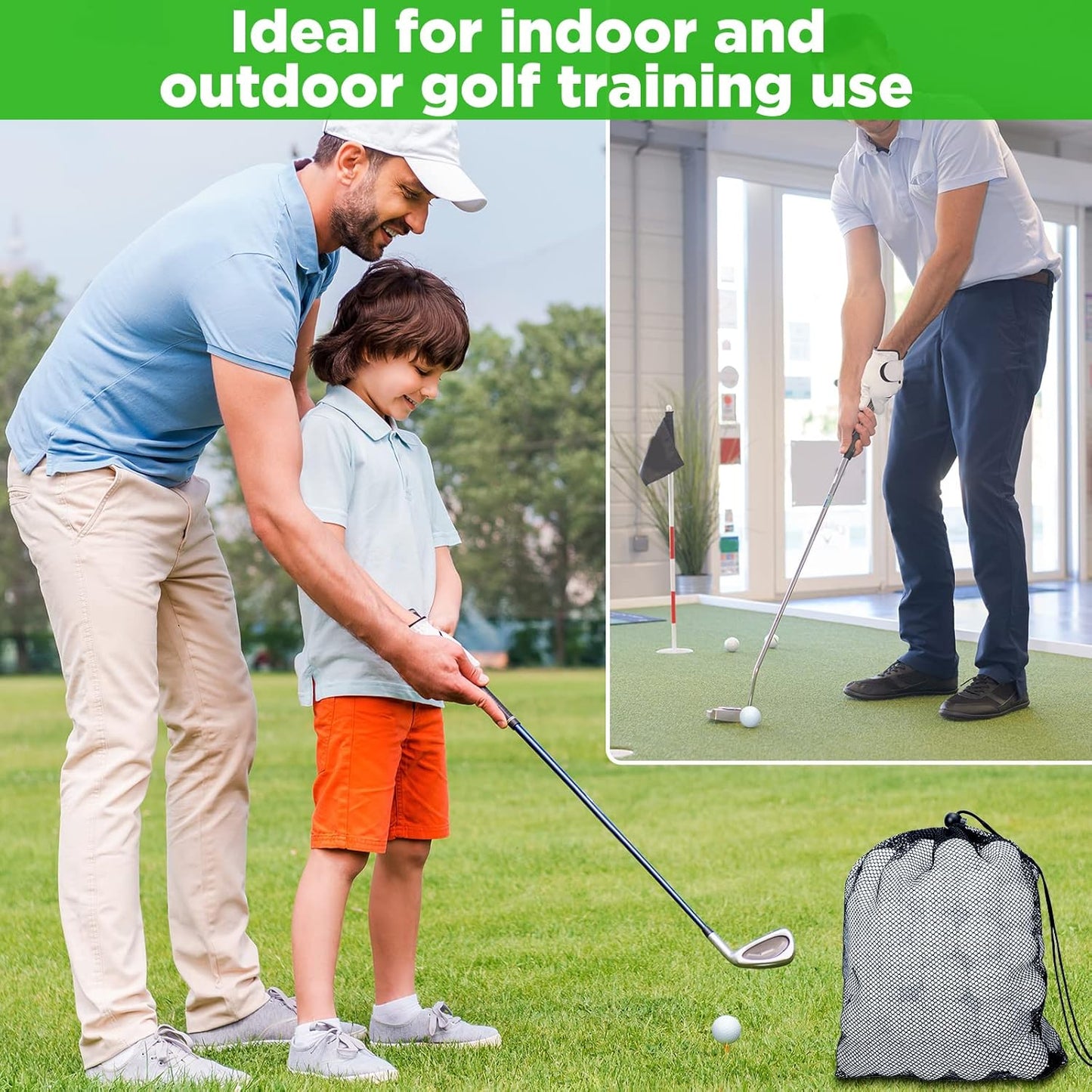 Yunsailing 120 Pcs Plastic Practice Golf Balls Bulk Hollow Training Golf Balls with 2 Pcs Mesh Drawstring Storage Bags for Indoor Outdoor Training and Practice