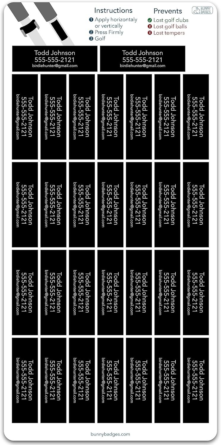 Personalized Golf Club Name Labels (30 Labels) - Custom Waterproof Name Stickers for Golf Clubs (Silver with Black Text)