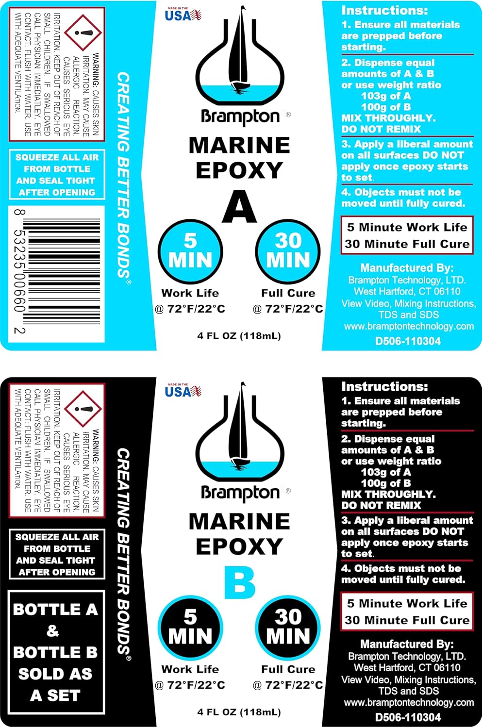 Brampton Marine Epoxy Strong Bonding for Boat Repair - Bonds in 30 Minutes, Water Resistant (8 oz Kit)