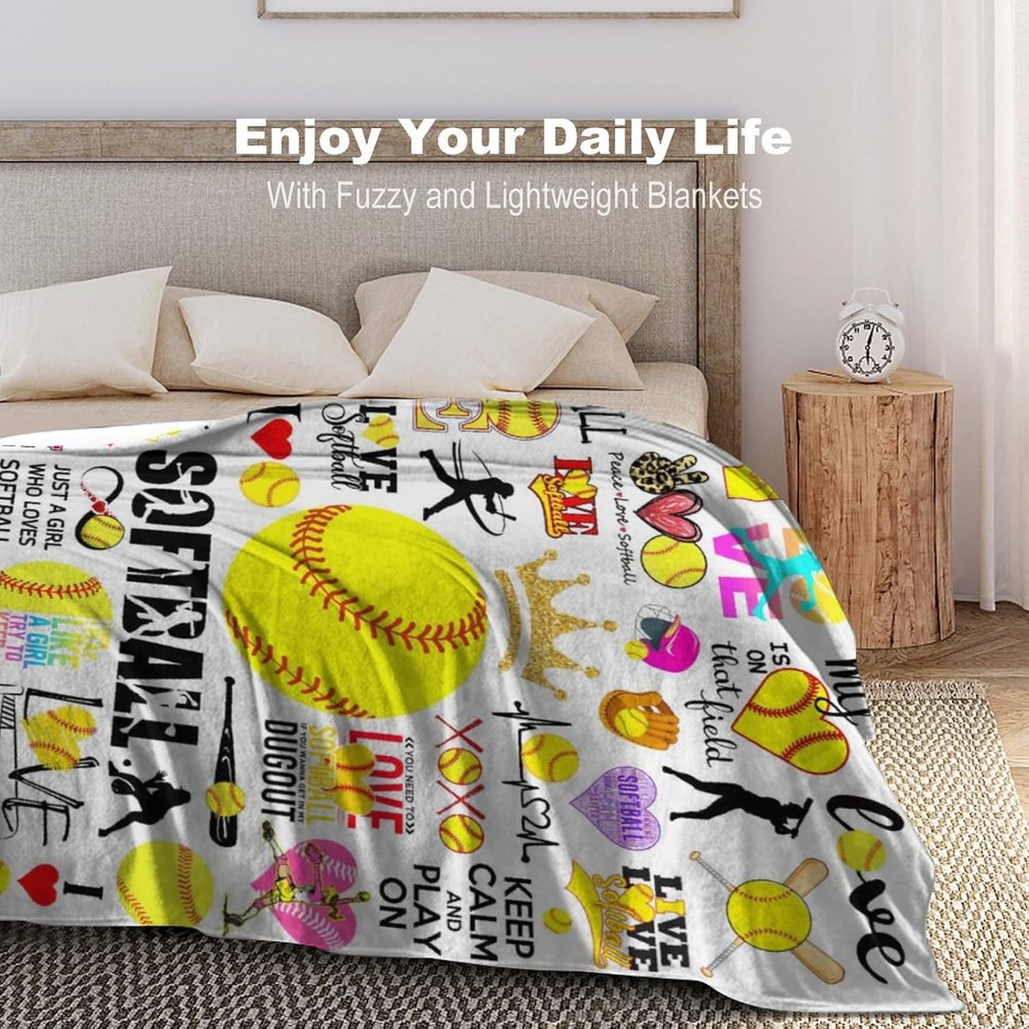 Softball Blanket Soft Cozy Flannel Throw Blankets Bedding Softball Lovers Merch Gifts for Boys Girls Women Adults Gifts 60"X50"
