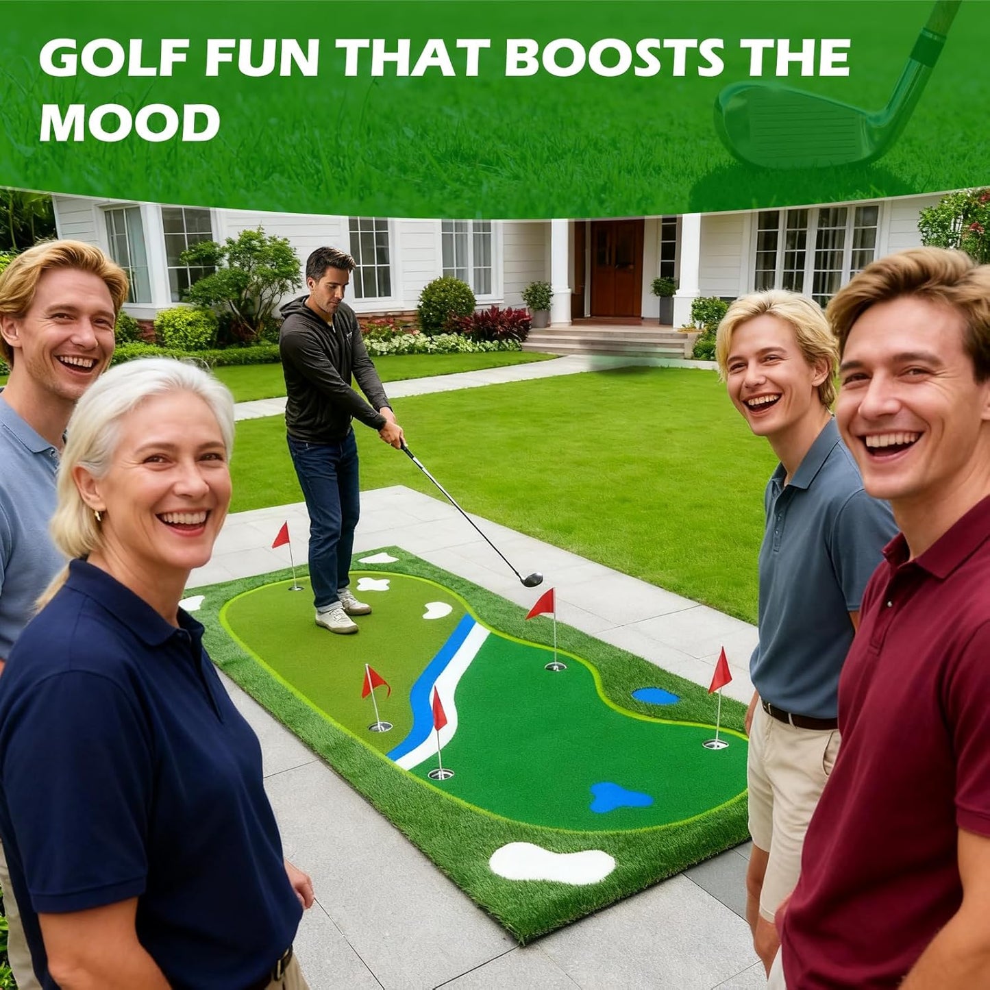 Golf Putting Green Mat - 5FT×12FT Putting Green Indoor, Professional Golf Putting Mat with Realistic Turf, Multi Holes & Flags for Outdoor Golf Practice