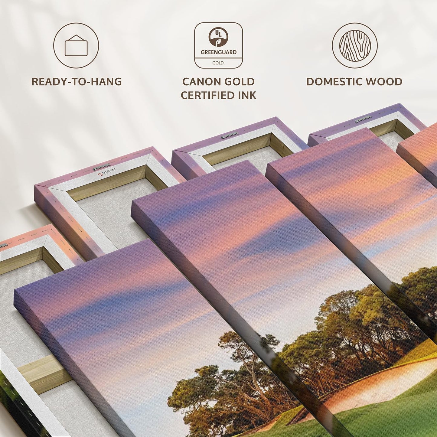 ElephantStock Golf Course Sundown Wall Art - Horizontal Canvas - 4-Piece Living Room Wall Decor - Photography Sports Canvas Print - Orange and Blue Decor for Wall - 75" X 48"