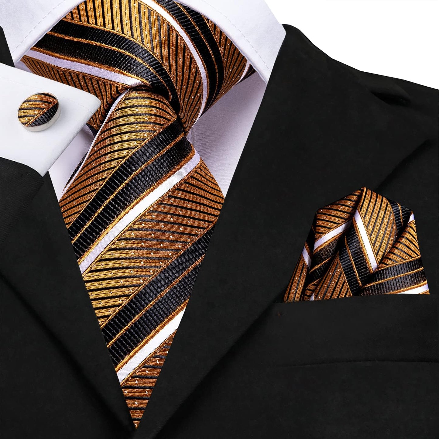 Dubulle Mens Paisley Striped Tie WOVEN Necktie for Men and Handkerchief Cufflinks Set Wedding Formal Business