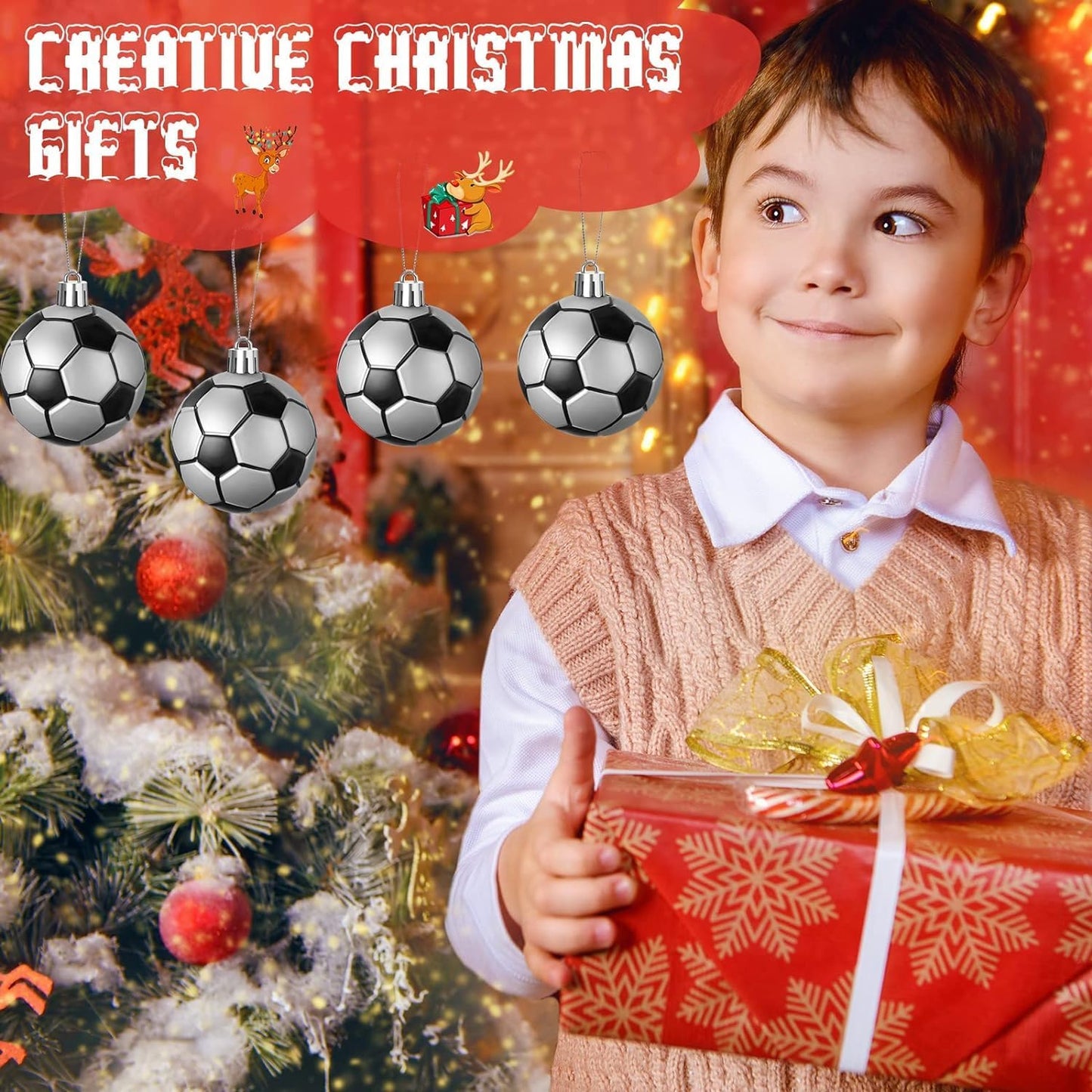 Leitee 18 Pcs Christmas Plastic Soccer Ball 2.36 Inch Xmas Tree Ornaments with Hanging Loop Sports Theme Decorative Hanging Ornaments for Holiday Party Christmas Tree Home