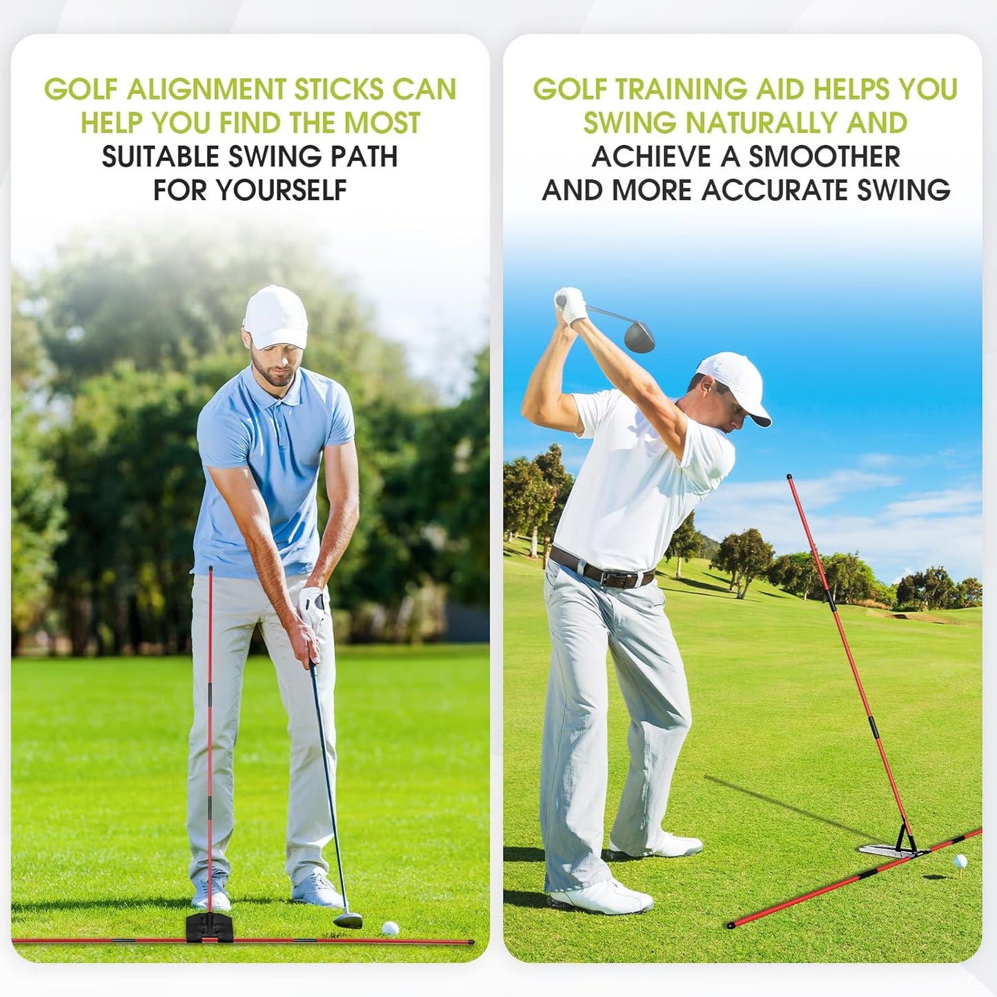 Pro Golf Alignment Sticks System with Angle Adjustment Plate, Golf Trainer Aid Teaching Equipment for Angle Adjustment, Aiming, Putting, Swing, Golf Accessories for Men Women(Red)