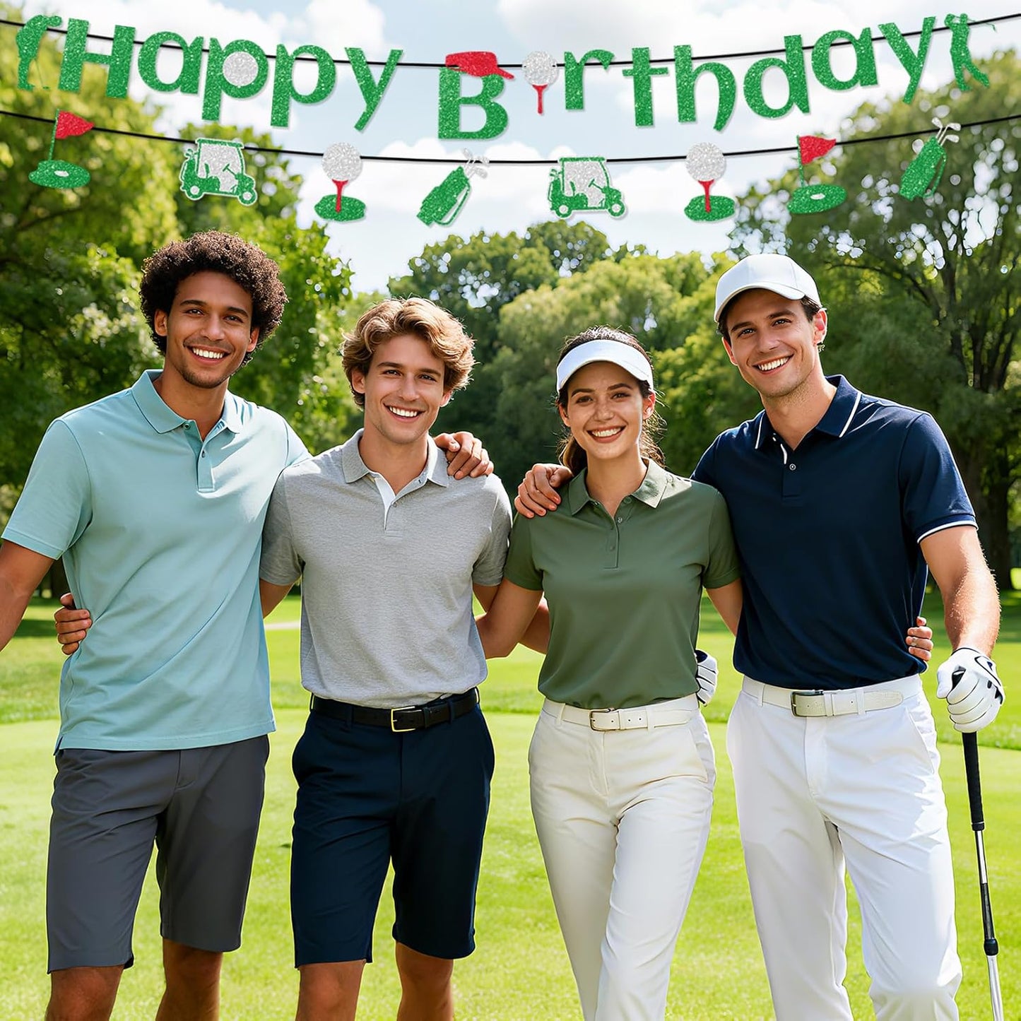 Golf Happy Birthday Banner, Pre-Strung Glitter Sports Theme Golf Party Decorations for Children Adults Birthday Retirement Party Celebration Supplies