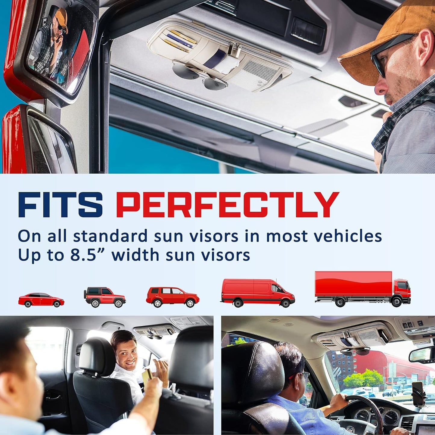 Car Sun Visor Organizer – Car, SUV, Truck Interior Accessories - Magnetic Glasses Holder & Full Length Horizontal Pockets, Allows Safe Driving - 12.2 X 6.1 In, Beige