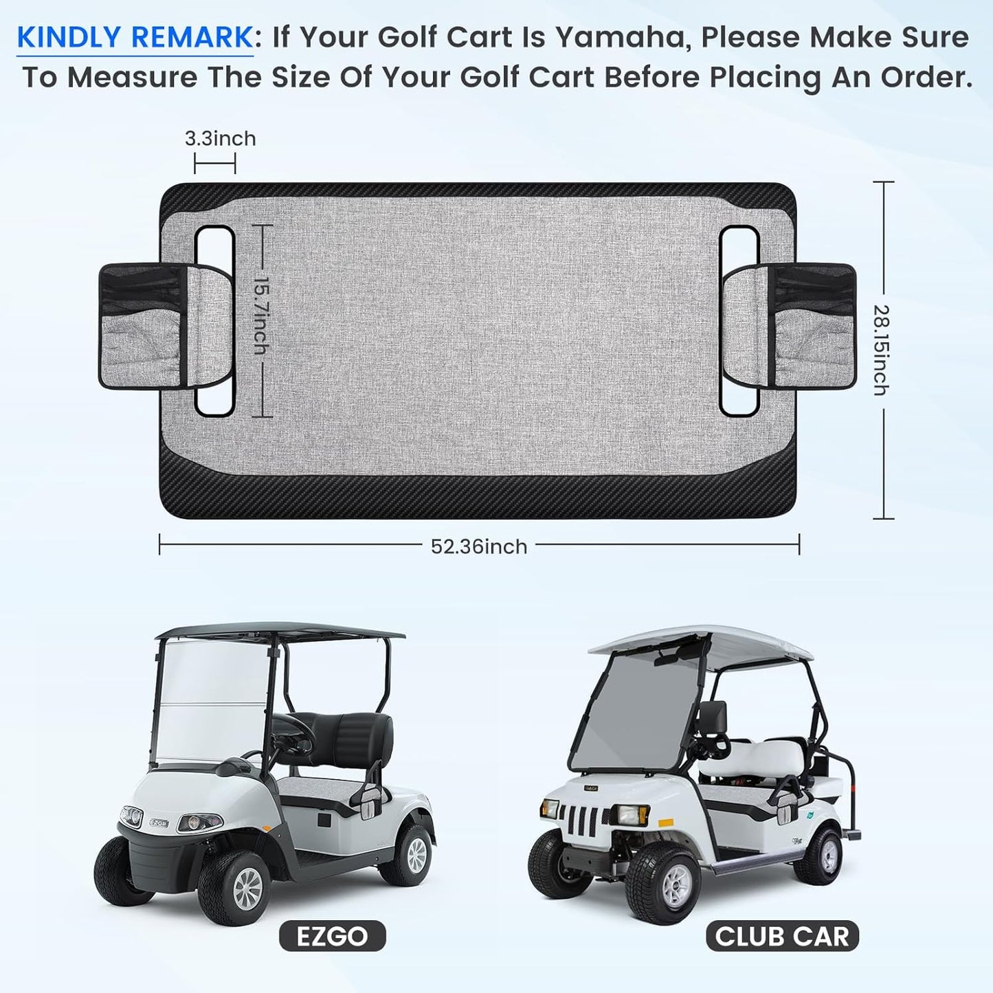 T TGBROS Golf Cart Seat Covers for 2 Person Seats EZGO, Yamaha & Club Car with Armrests Universal Golf Cart Seat Blanket Cushion Front & Rear All Weather Accessories - Black Leather & Gray Linen