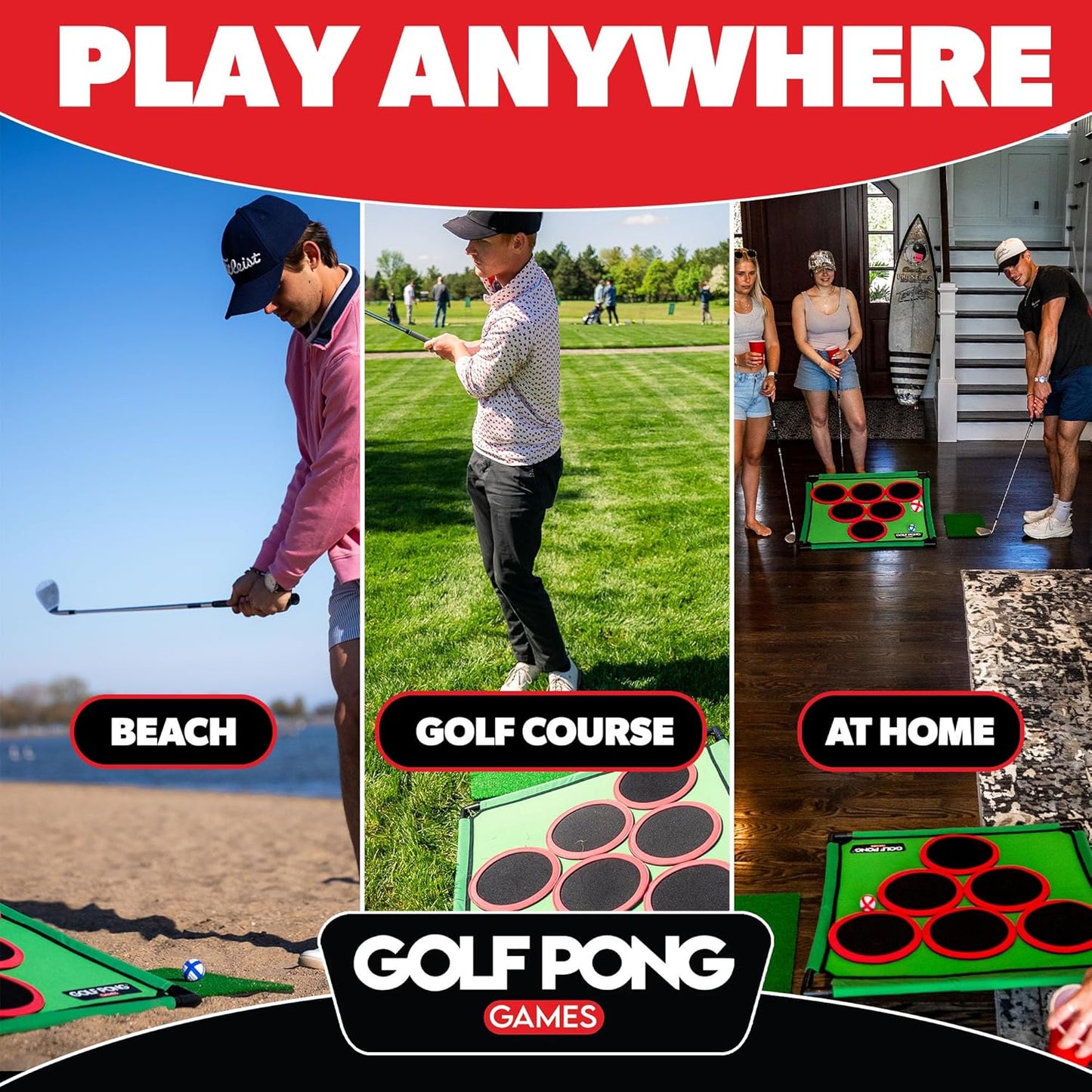Golf Pong – Backyard Golf Game with 16 Chipping Balls & Mat, Yard and Outdoor Games for Adults & Family, Indoor Golf Set for Home, Beach or Party, Lawn Games for Adults & Family Outdoor (Patented)