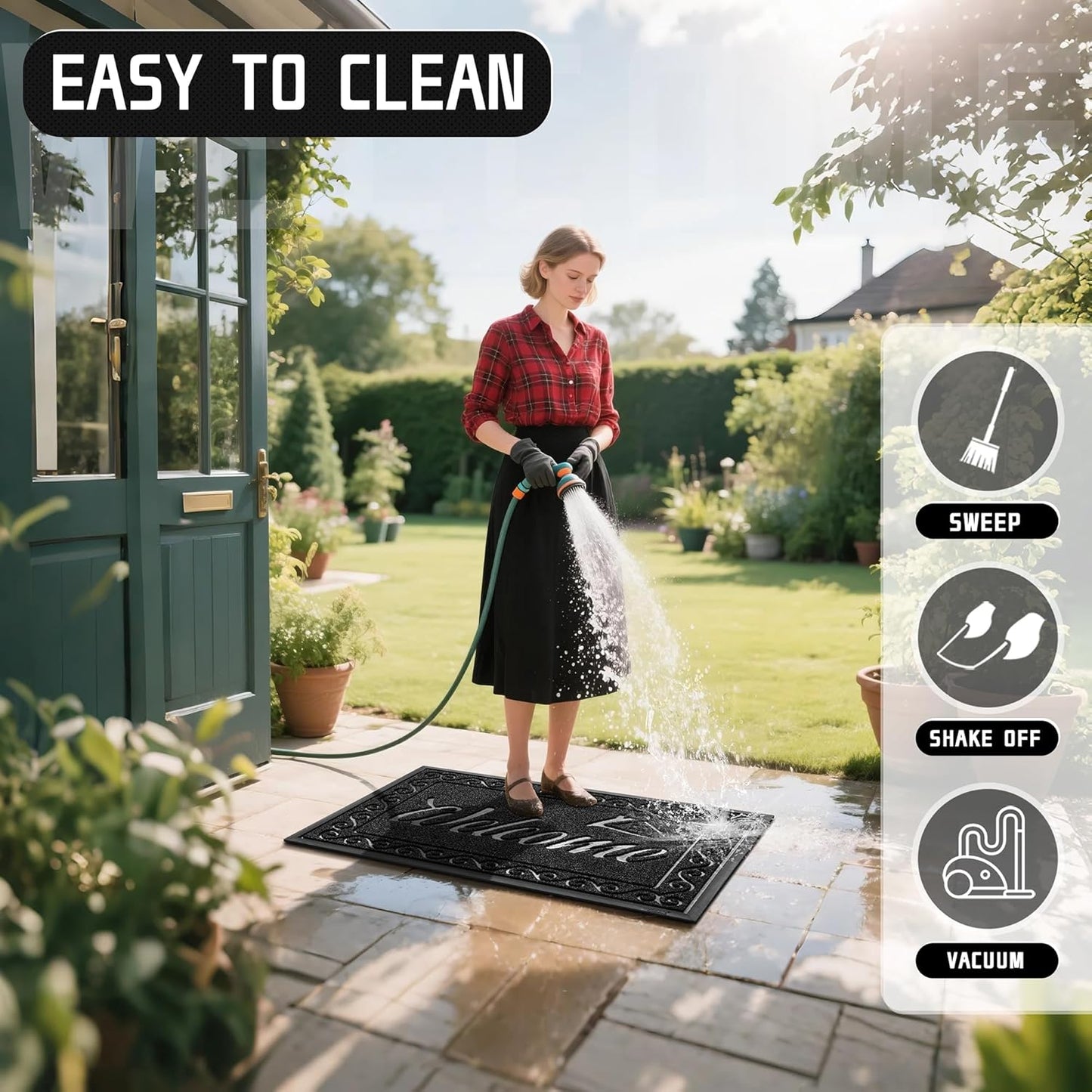 Yimobra Welcome Mat, Heavy Duty Sturdy Door Mats for Home Entrance Outdoor Indoor, Front Doormat for Outside Patio Floor Entry Porch Garage Office, Waterproof, Low Profile, 60 x 36, Black