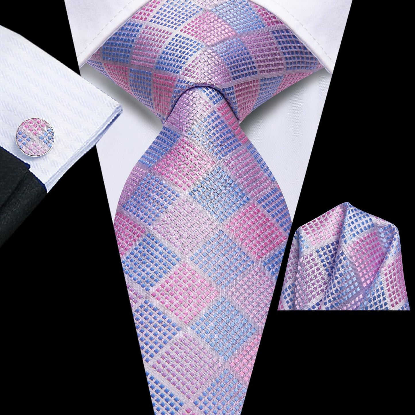 Dubulle Mens Paisley Striped Tie WOVEN Necktie for Men and Handkerchief Cufflinks Set Wedding Formal Business