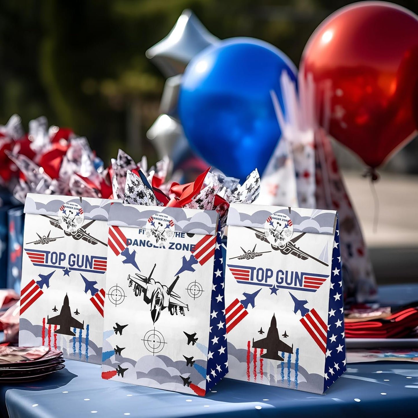 Fighter Jet Party Favor Bags – 24 Pcs Jet Fighter Style Gift Bags with 2 Designs, Paper Goodie Bags for Aviation Theme Birthday Decorations and Military Party Supplies