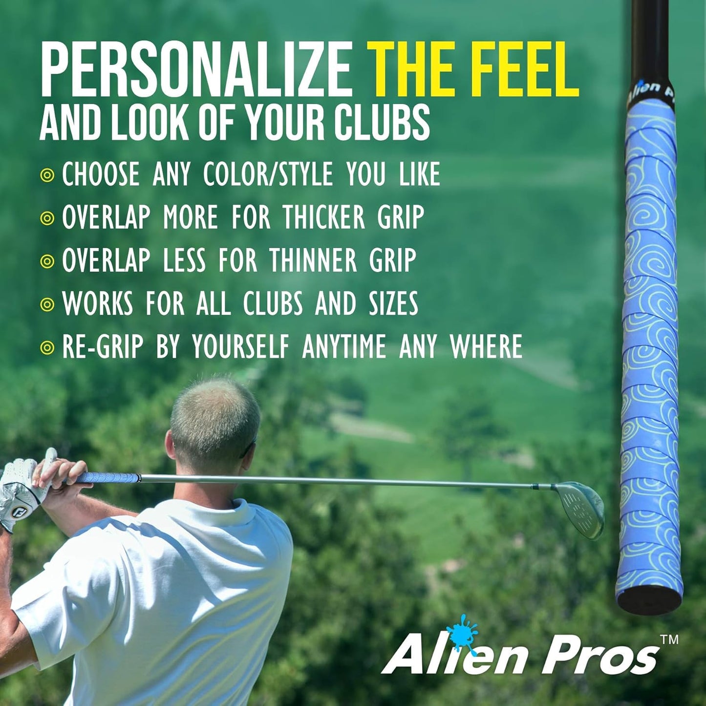 Alien Pros Golf Grip Wrapping Tapes - Innovative Golf Club Grip Solution - Enjoy a Fresh New Grip Feel in Less Than 1 Minute
