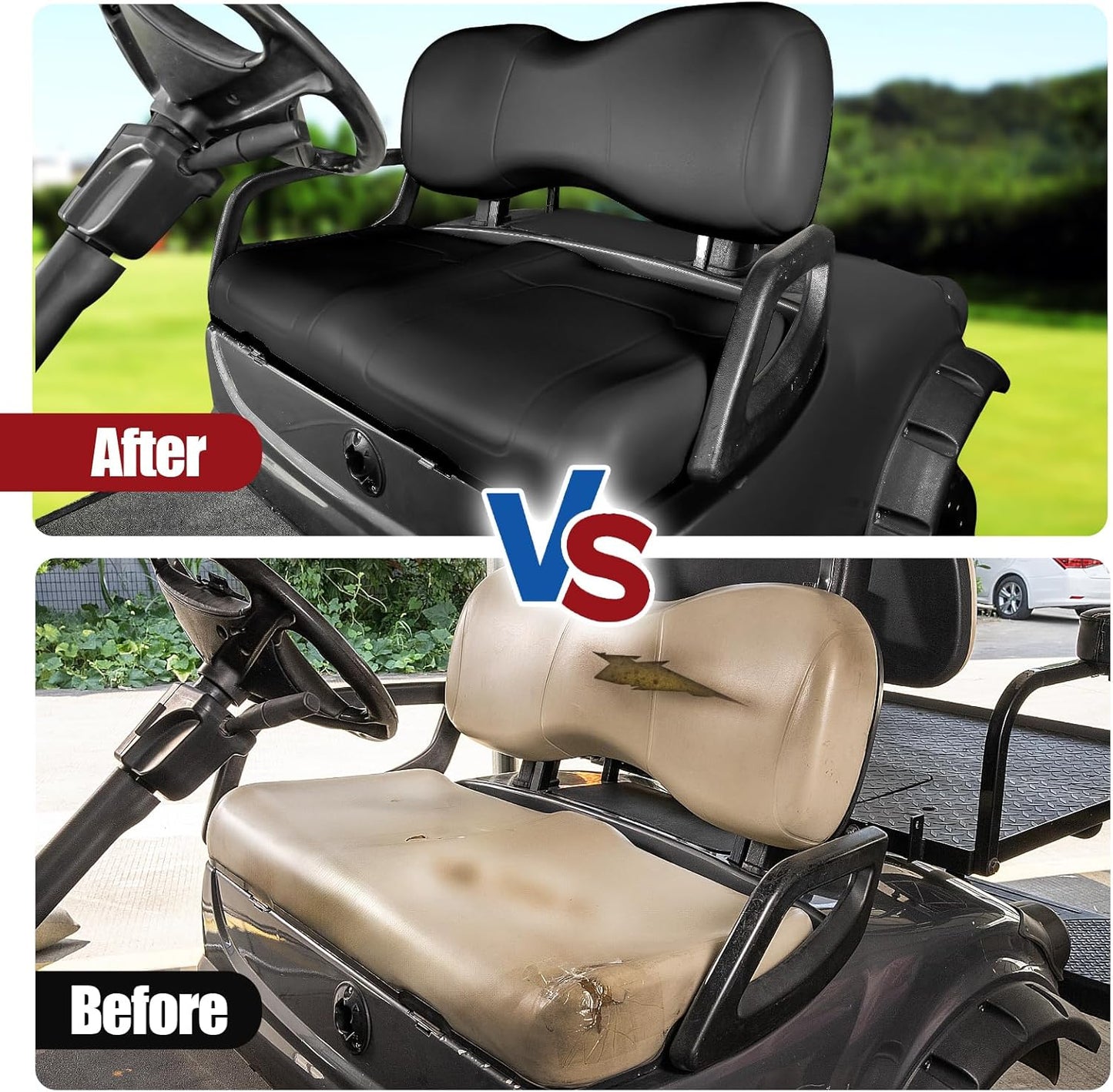 NOKINS Golf Cart Front Seat Cushion kit for Yamaha G29/Drive 2007-2016(Black)