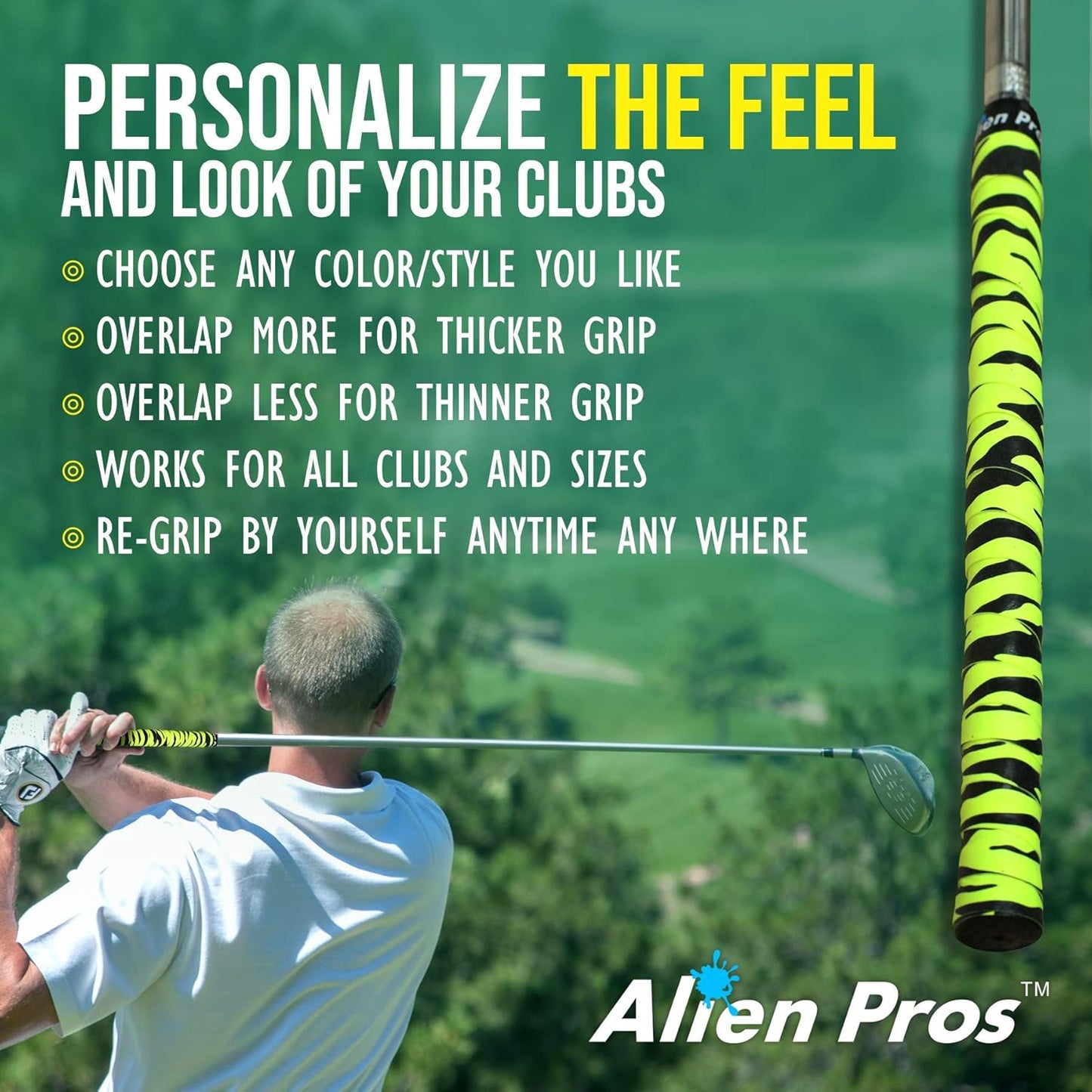 Alien Pros Golf Grip Wrapping Tapes - Innovative Golf Club Grip Solution - Enjoy a Fresh New Grip Feel in Less Than 1 Minute