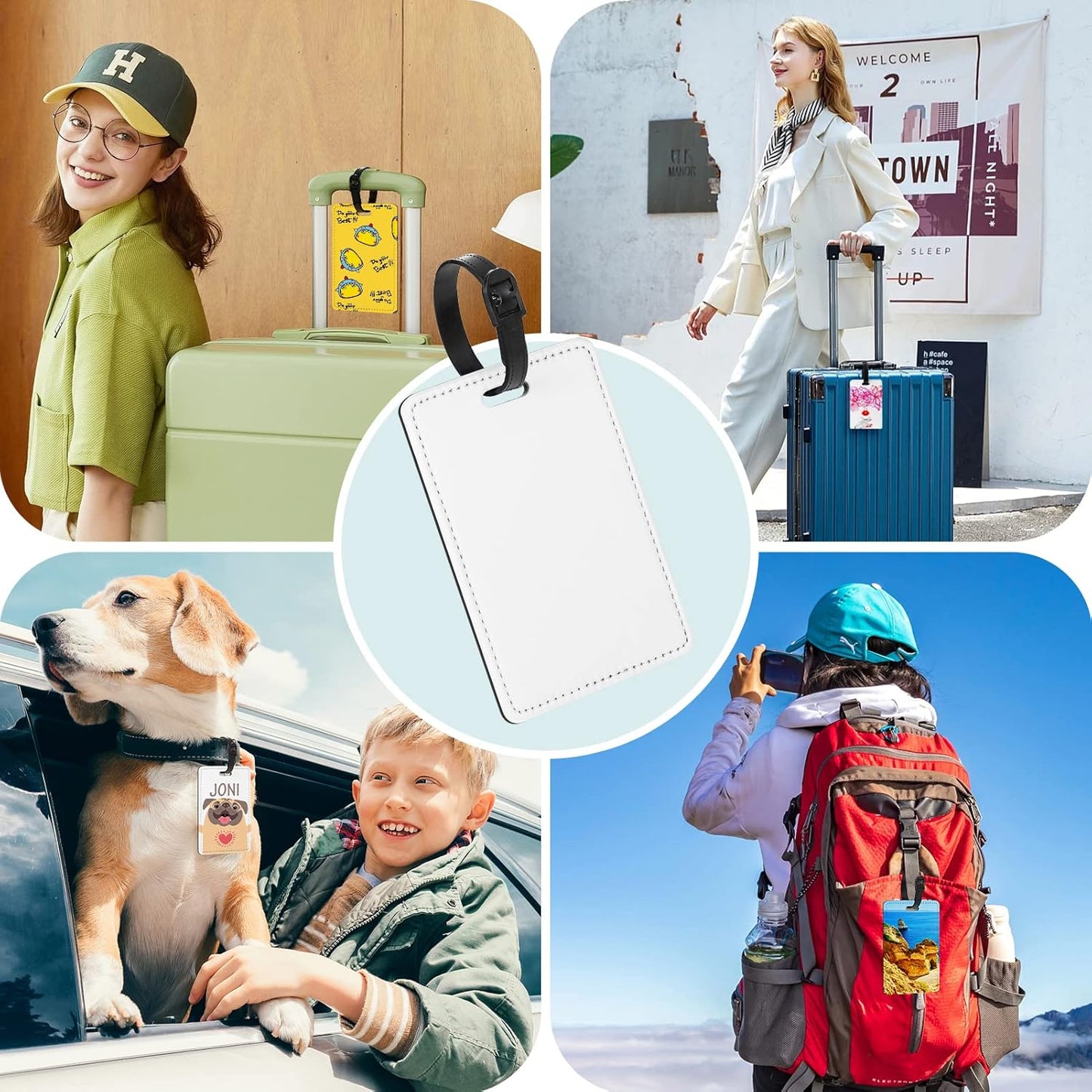 Personalized Leather Luggage Tags for Suitcase, Custom Golf Bag Tag Travel Labels Name Identifiers with Strap for Women Men Customized Your Own Text Photo Logo