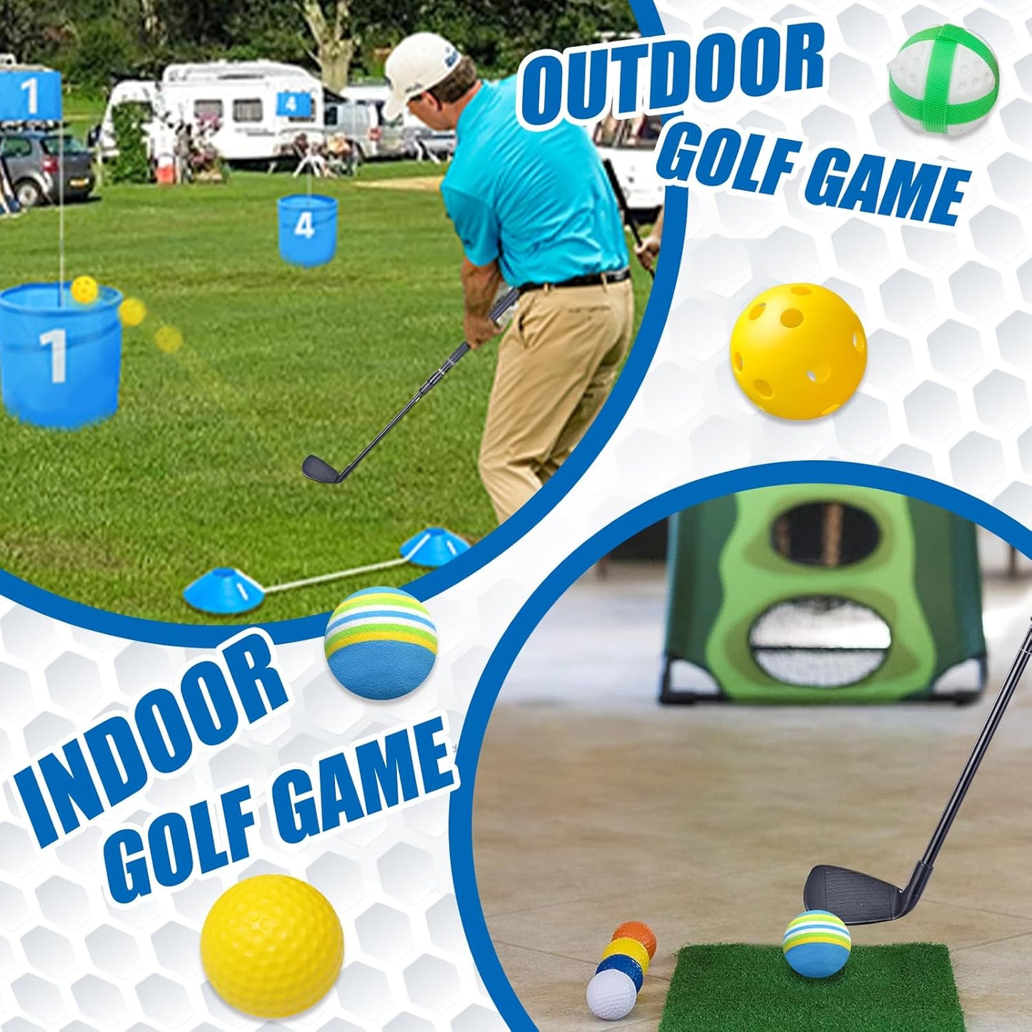 Plastic Golf Club Collapsible - Right Hand for Game & Travel, Golf Chiper Game Club for Junior, Adults Indoor Outdoor Golf Training Bucket Pong Games for Family, Hit Plastic Foam Balls -1PCS