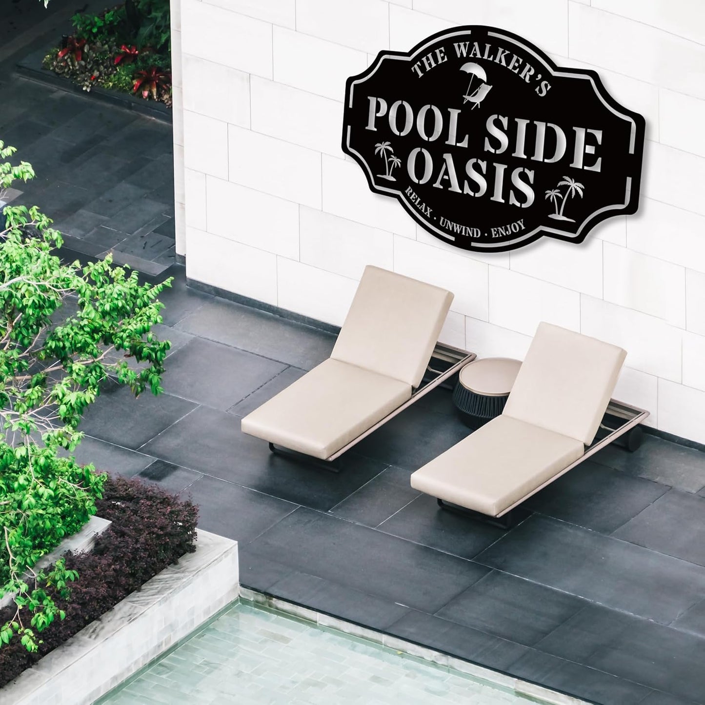 Personalized Swimming Pool Metal Sign, Custom Family Poolside Oasis Sign, Custom Pool Sign, Patio Decor, Backyard Decor