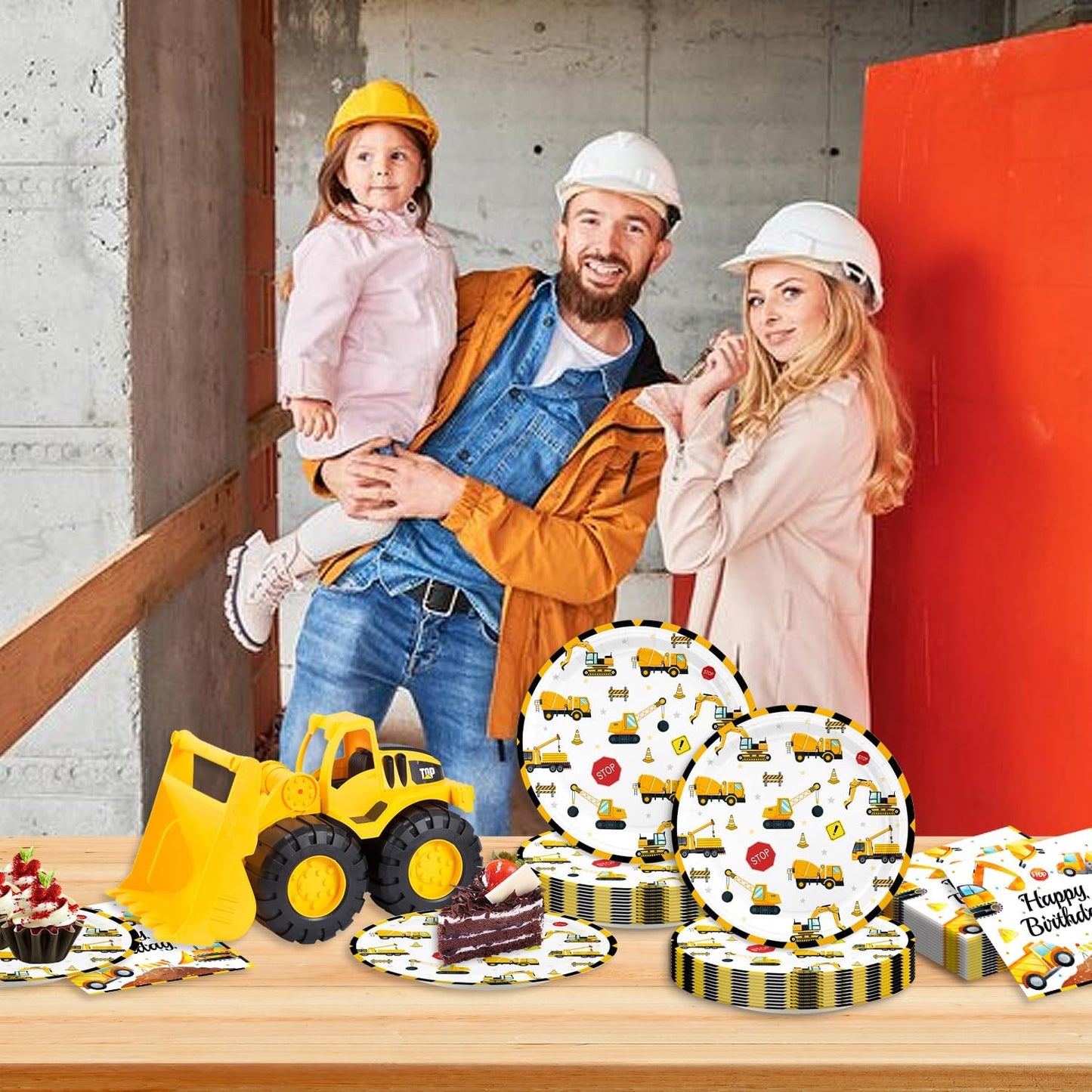 48Pcs Construction Birthday Party Supplies Excavator Birthday Decorations Including Plates and Napkins Forks Supplies Serves 16 Guests Baby Shower Construct Party Decorations