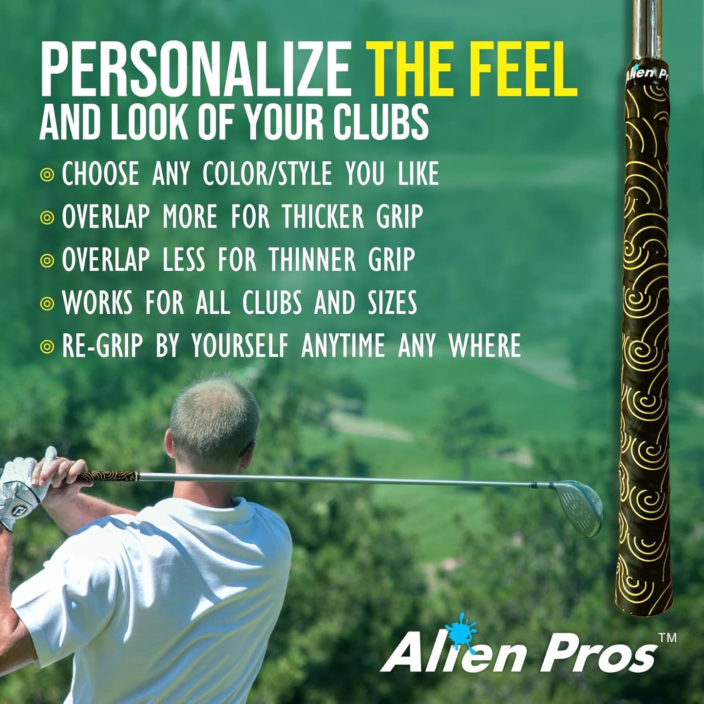 Alien Pros Golf Grip Wrapping Tapes - Innovative Golf Club Grip Solution - Enjoy a Fresh New Grip Feel in Less Than 1 Minute