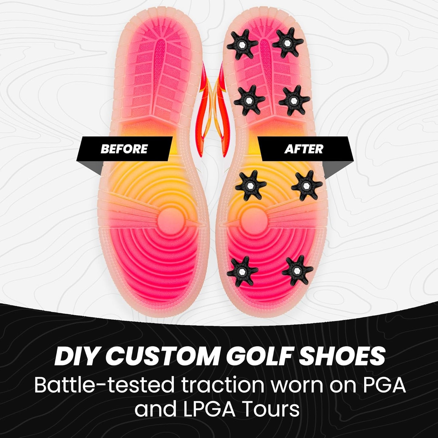 Golfkicks DIY Golf Cleats Kit Transform Sneakers into Golf Shoes Fun Gift Compatible with Flat Rubber Sole Shoes Includes 20 Golf Spikes and Mounting Tools