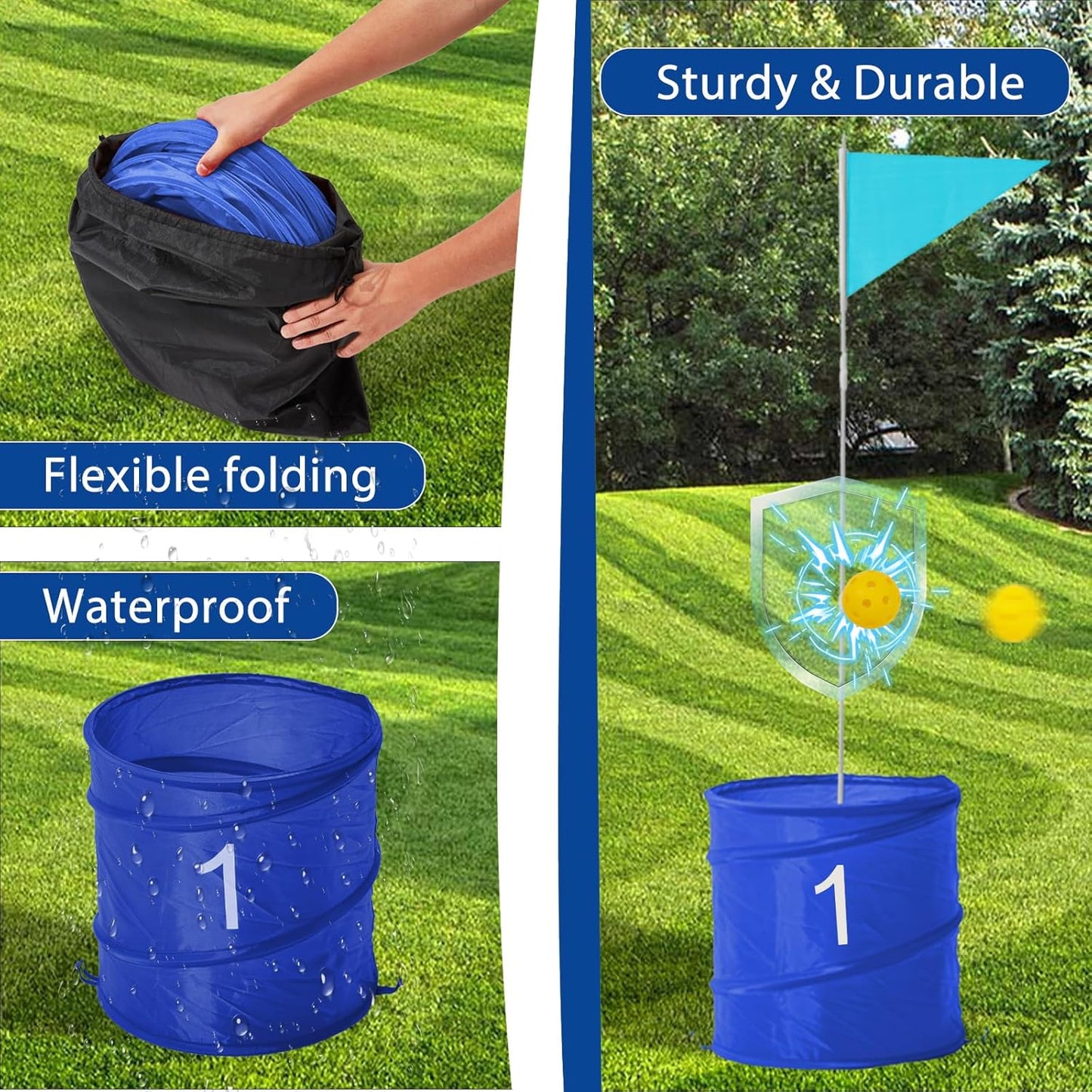 Bucket Yard Golf Game with Clubs 9 Hole Set Portable Low Tide Golf Game for Beach Backyard Lawn with 2 Golf Outdoor Indoor Golf Chipping Games for Adults Family Club Party (Blue, 9 Bucket)