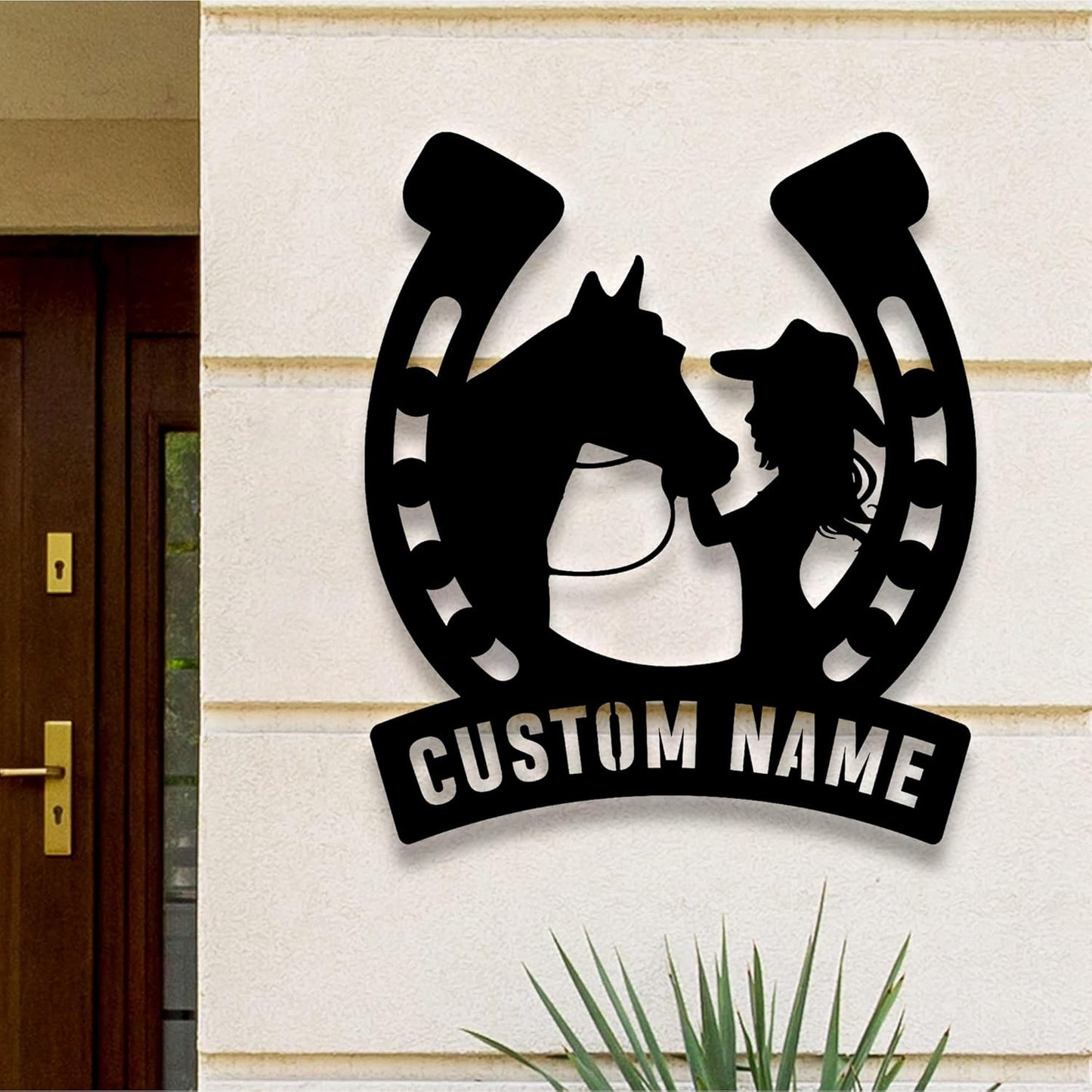 Custom Girl Kissing Horse Metal Wall Art With LED Light, Personalized Cowgirl Name Sign, Outside Wall Hanging, Home Decor, Birthday Gift, Christmas Gift