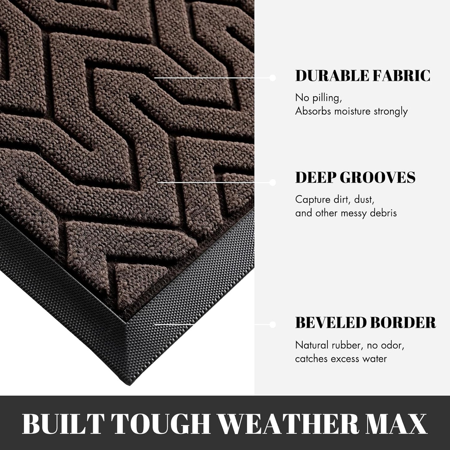 Yimobra Extra Large Door Mat Outside Entrance 60x36, Waterproof Heavy Duty Outdoor Mats for Front Door, Non Slip Rubber Entry Mat for Garage Patio Indoor, Easy Clean, Brown