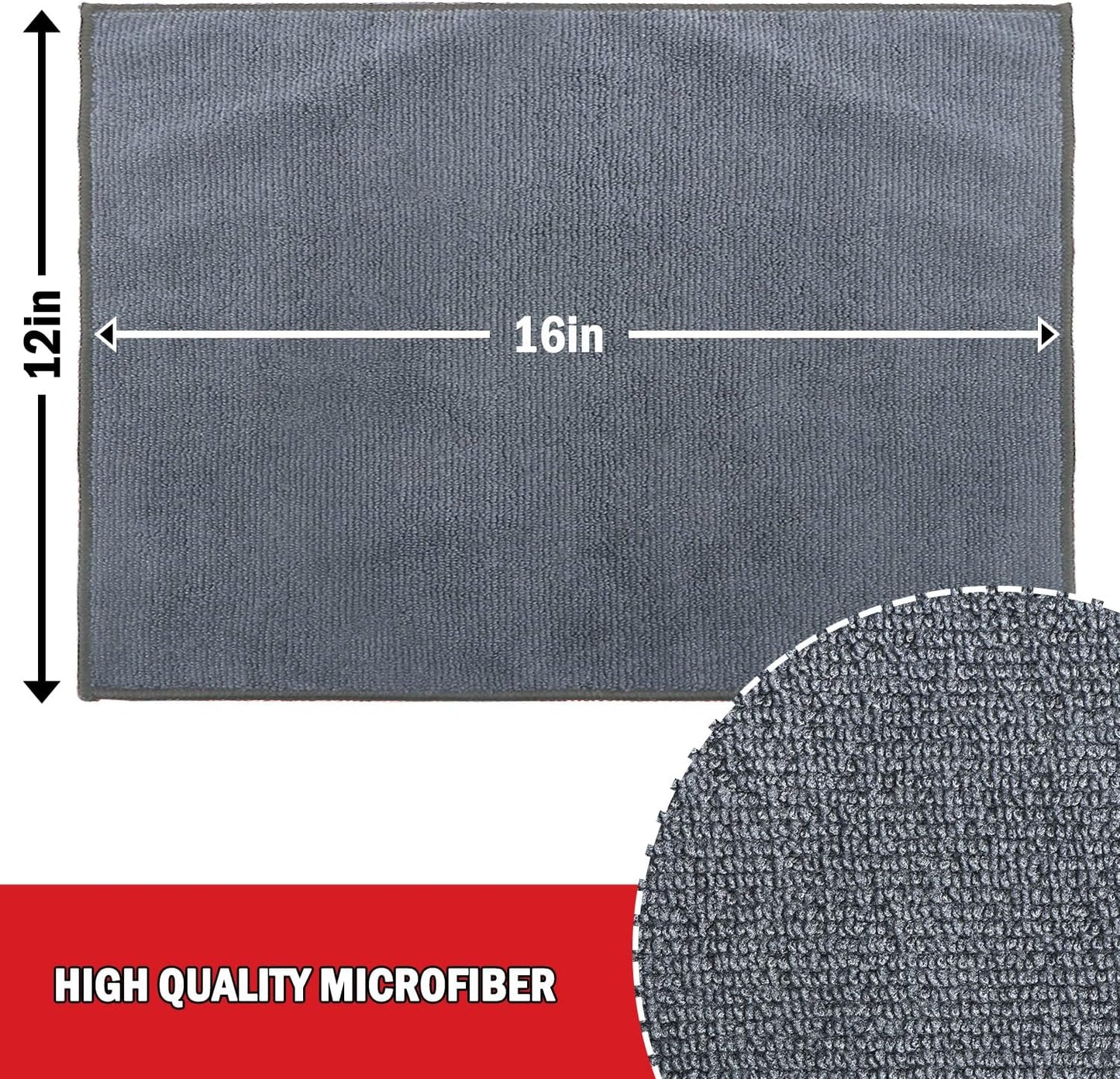 AIDEA Microfiber Cleaning Cloth 12 Pack, Microfiber Towels for Cars, Soft & Absorbent Cleaning Rags, Premium Lint Free Shop Towels for House, Kitchen, Car, 12inx16in, Grey