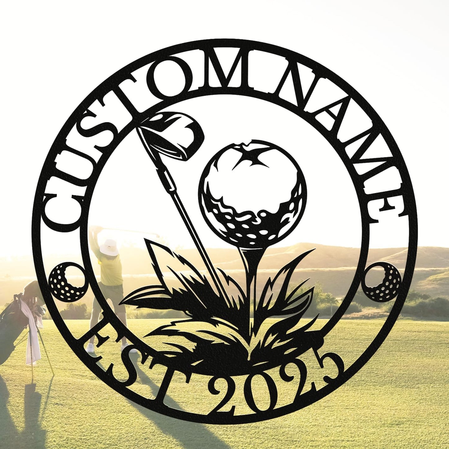 Personalized Custom Crossed Golf Metal Wall Art,Personalized Golfer Name Sign Decoration For Room,Hole Golf Club Decoration (Style-7)