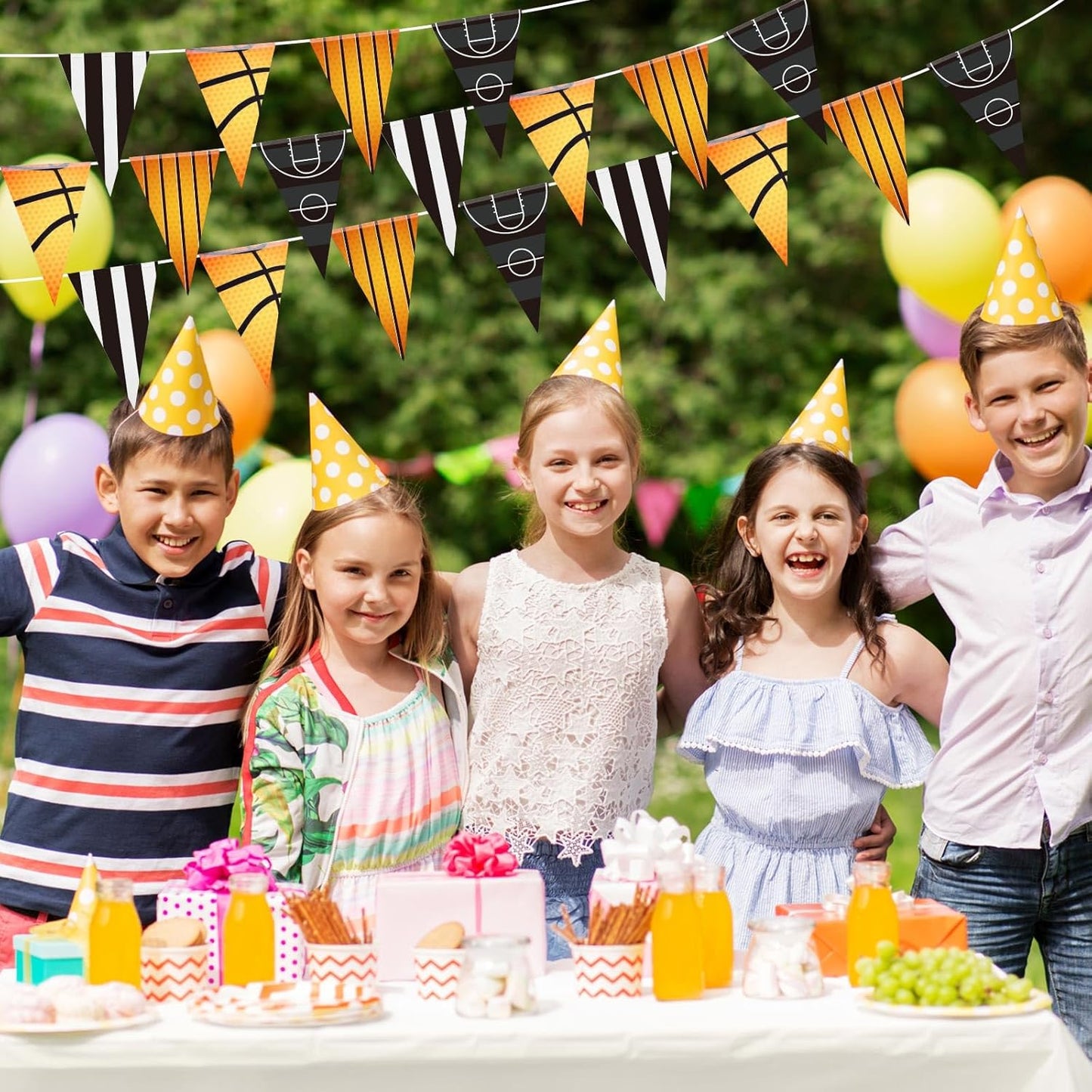 VitalCozy 4 Pcs 131 ft Basketball Pennant Banners Party Decorations American Basketball Theme Triangle Flags Garland Bunting for Birthday Camp BBQ Party Supplies Home Outdoor Hanging Decor