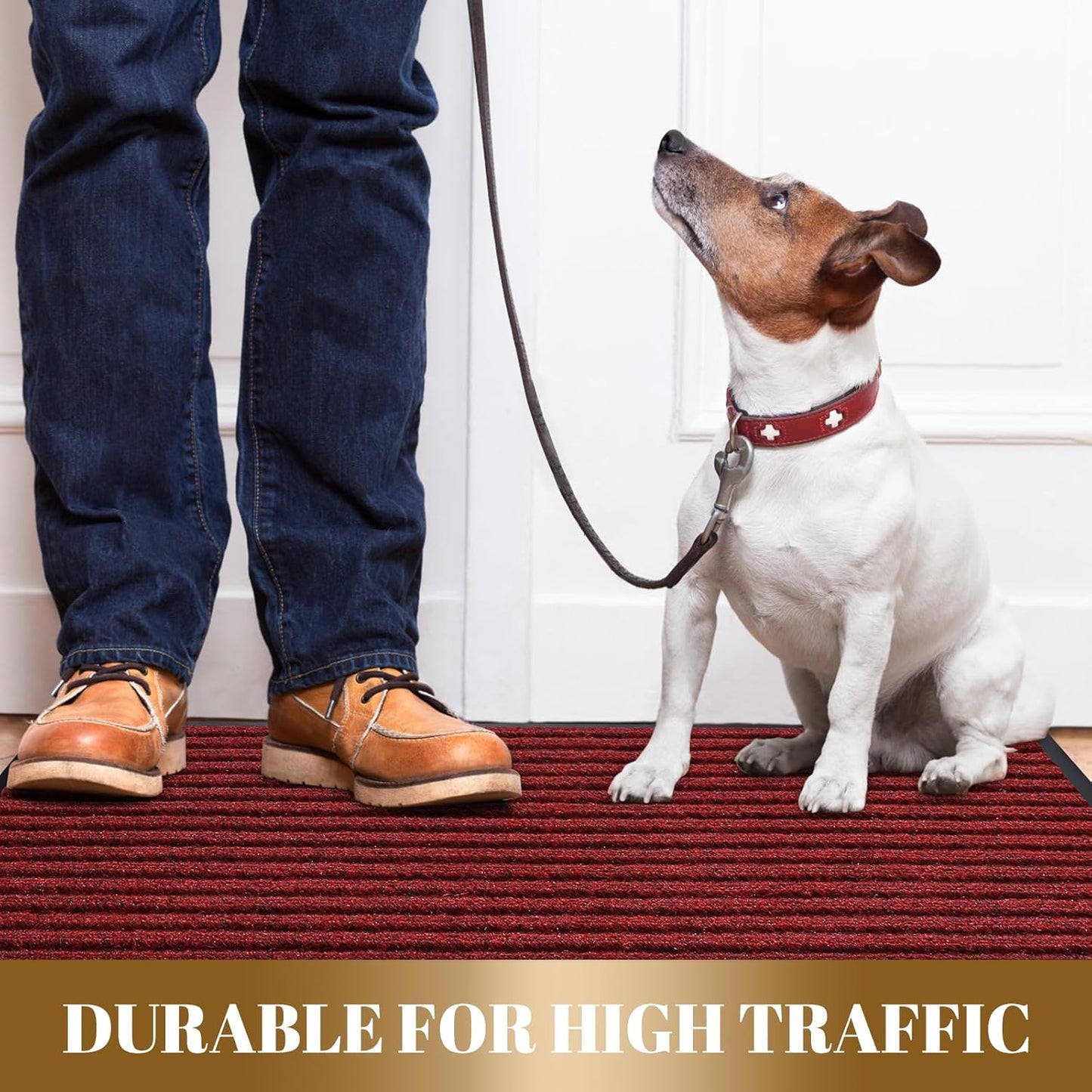 Yimobra Front Door Mat Outdoor Indoor Entrance, 100% Waterproof All-Season All Weather Doormat, Welcome Matt Outside Entry, Non Slip, Low Profile, Heavy Duty Patio Porch Floor Mats,36 x 17,Black Red