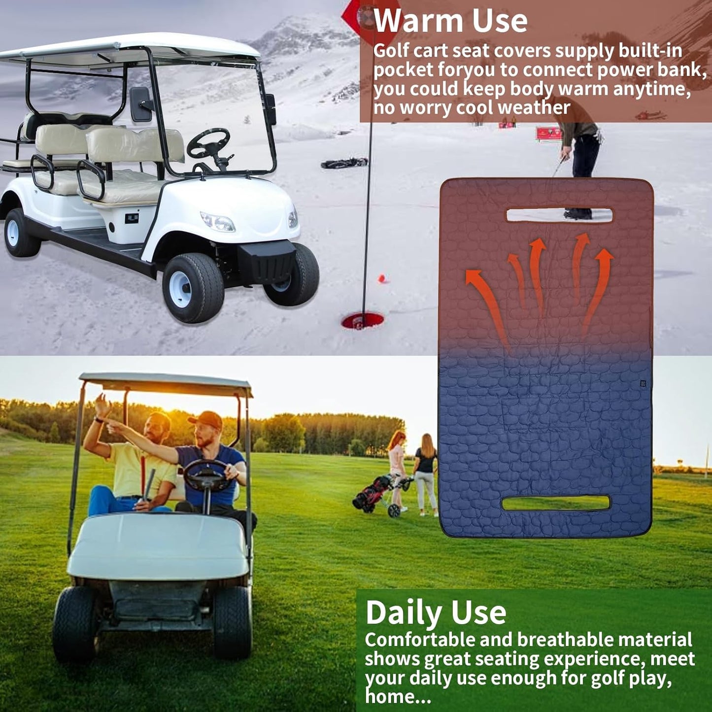 TUYU Heated Golf Cart Seat Cover,Non-Slip Winter Golf Cart Seat Warmer Towel Blanket for 2-Person Seats Club Car, Golf Cart Accessories Gift for Men.52 * 32 inch. Keeps Warm and Clean