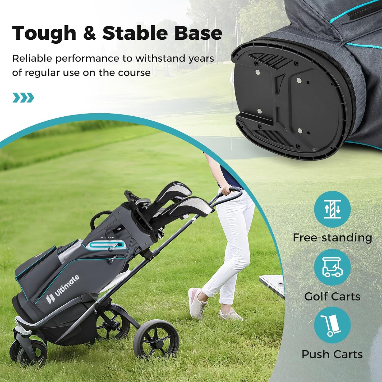 ULTIMATE Golf Cart Bag, Lightweight 14-Way Organizer Divider Top with 6 Pockets, Cooler Pocket, Rain Hood, Adjustable Shoulder Strap and Lift Handles, Portable Golf Club Bag for Men & Women