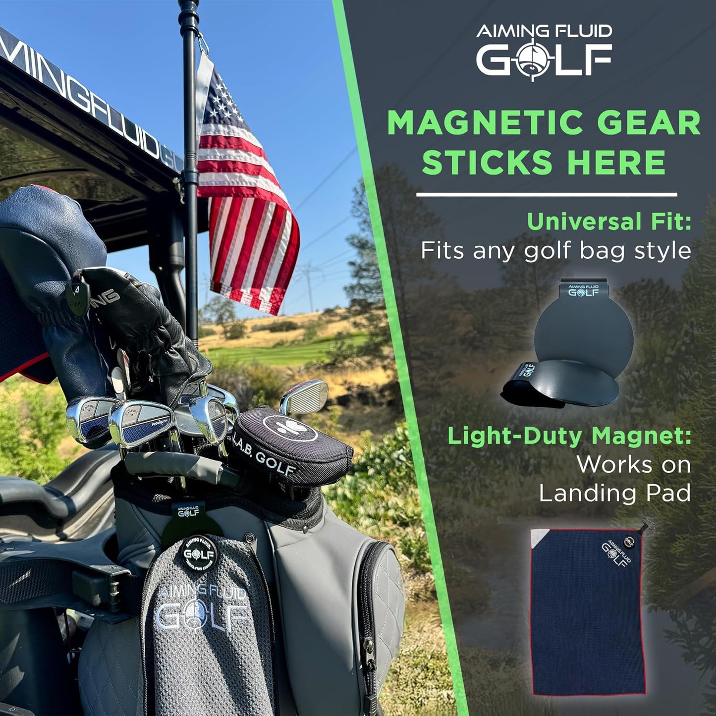 Magnetic Golf Towel & Magnetic Landing Pad – Premium Microfiber Waffle Weave I Scrub Pad I Wash Pocket I Golf Gift I Cart Carry and Tour Bag(Magnetic Landing Pad & Golf Towel 16" x 24" Grey)