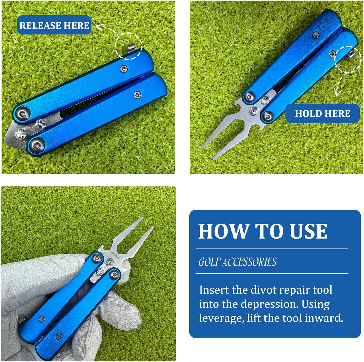 Golf Divot Repair Tool, Stainless Steel Foldable Divot Tool & Golf Divot Tool with Bottle Opener, Golf Accessories for Men and Women