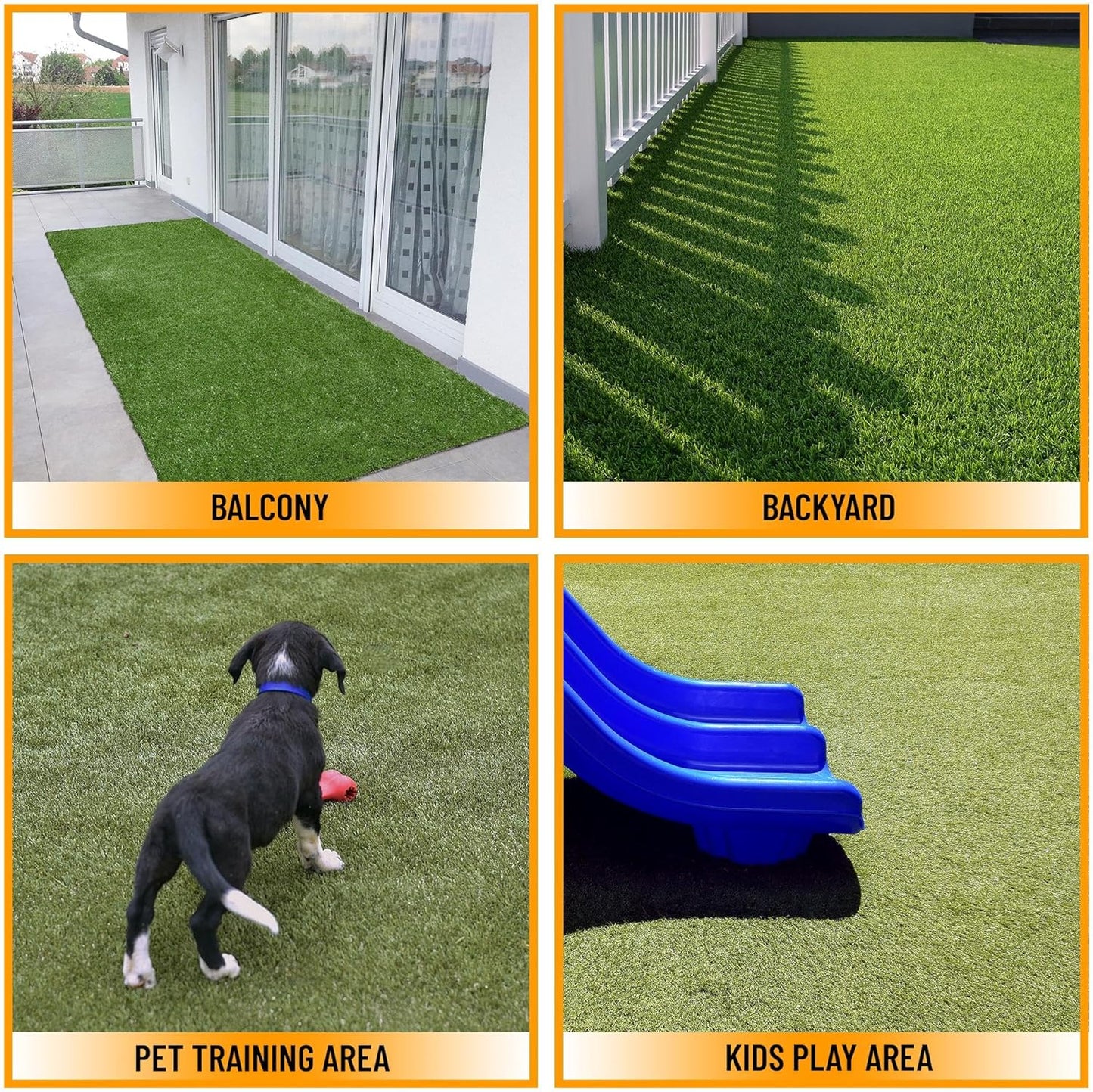 Ottomanson 6'6" x 22' Artificial Faux Grass Rug - Realistic Turf with UV Protection - Perforated for Easy Drainage - Durable, Hose-Off Synthetic Lawn Carpet for Indoor & Outdoor Use, Green
