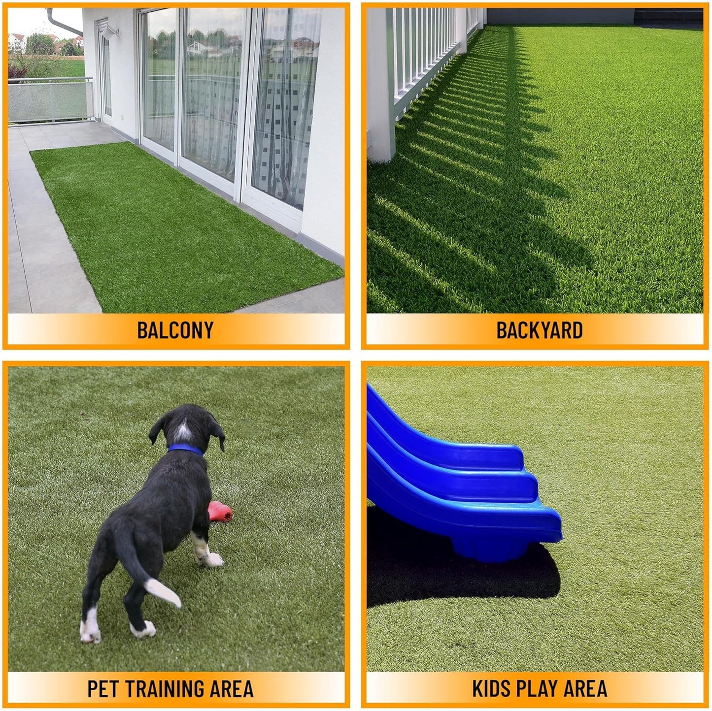 Ottomanson 2'7" x 38' Artificial Faux Grass Rug - Realistic Turf with UV Protection - Perforated for Easy Drainage - Durable, Hose-Off Synthetic Lawn Carpet for Indoor & Outdoor Use, Green