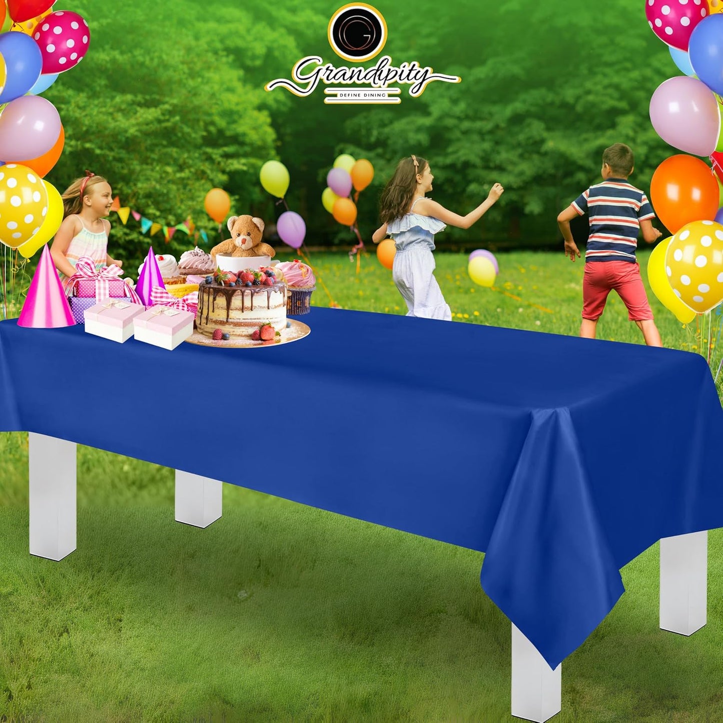 Grandipity 12 Pack Premium Disposable Plastic Tablecloth 54 Inch. x 108 Inch. Decorative Rectangle Table Cover - Blue