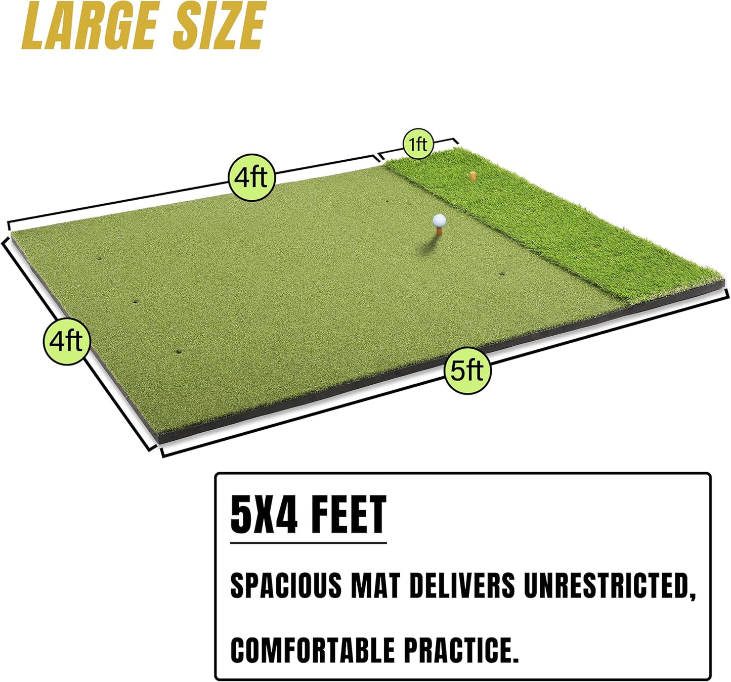 6x4ft Extra Large Tri-Turf & 5x4ft Ultra Thick 20mm Base Premium Golf Mat | Golf Mats Practice Outdoor, Indoor, or with Simulator/Net | Durable Turf Golf Hitting Mat with Tees