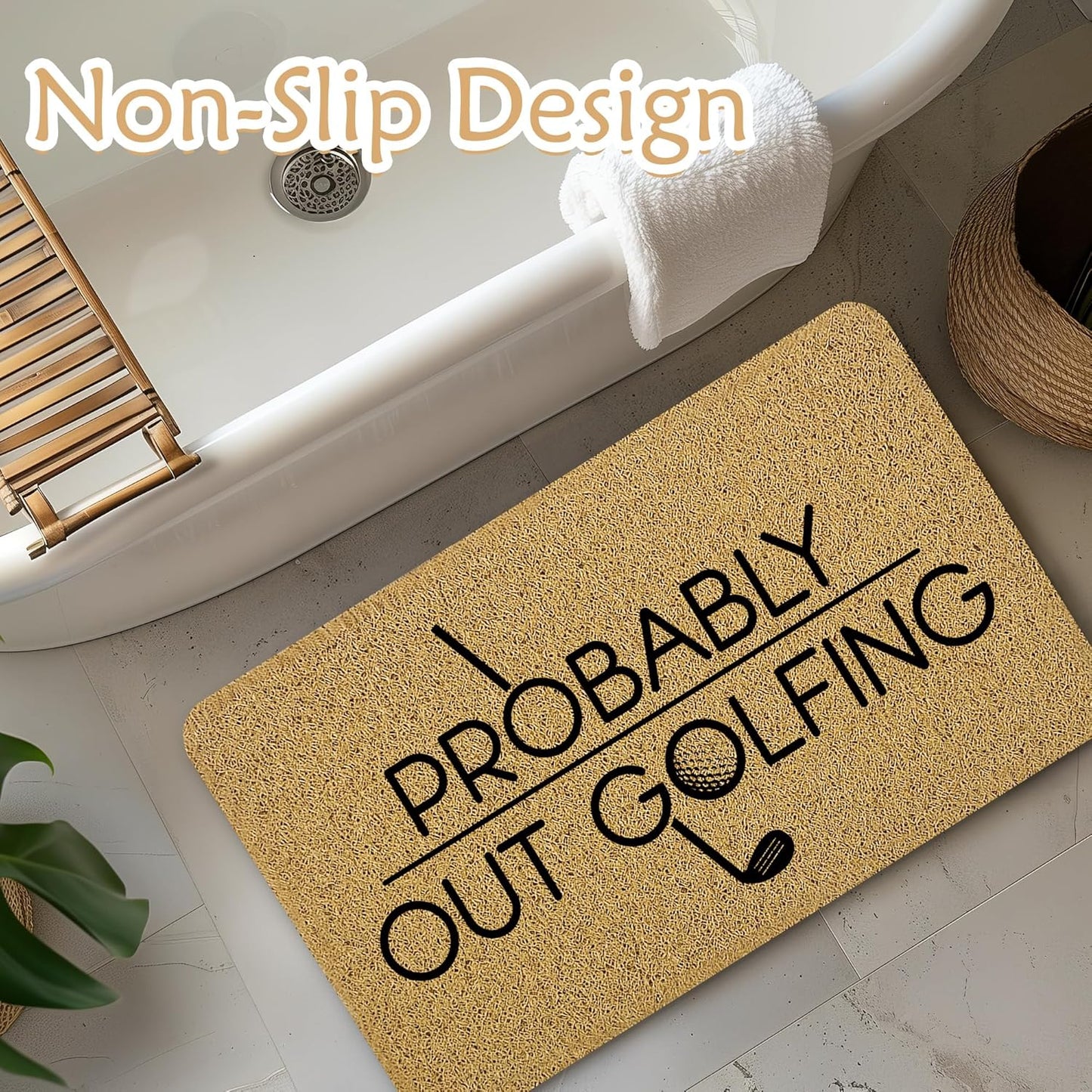 Funny Golf Welcome Mats for Front Door, Golf Sports Door Mat, Probably Out Golfing Humorous Doormat for Porch Outside Inside Outdoor Indoor Entrance, Funny Bath Rug, 17x30 Inches