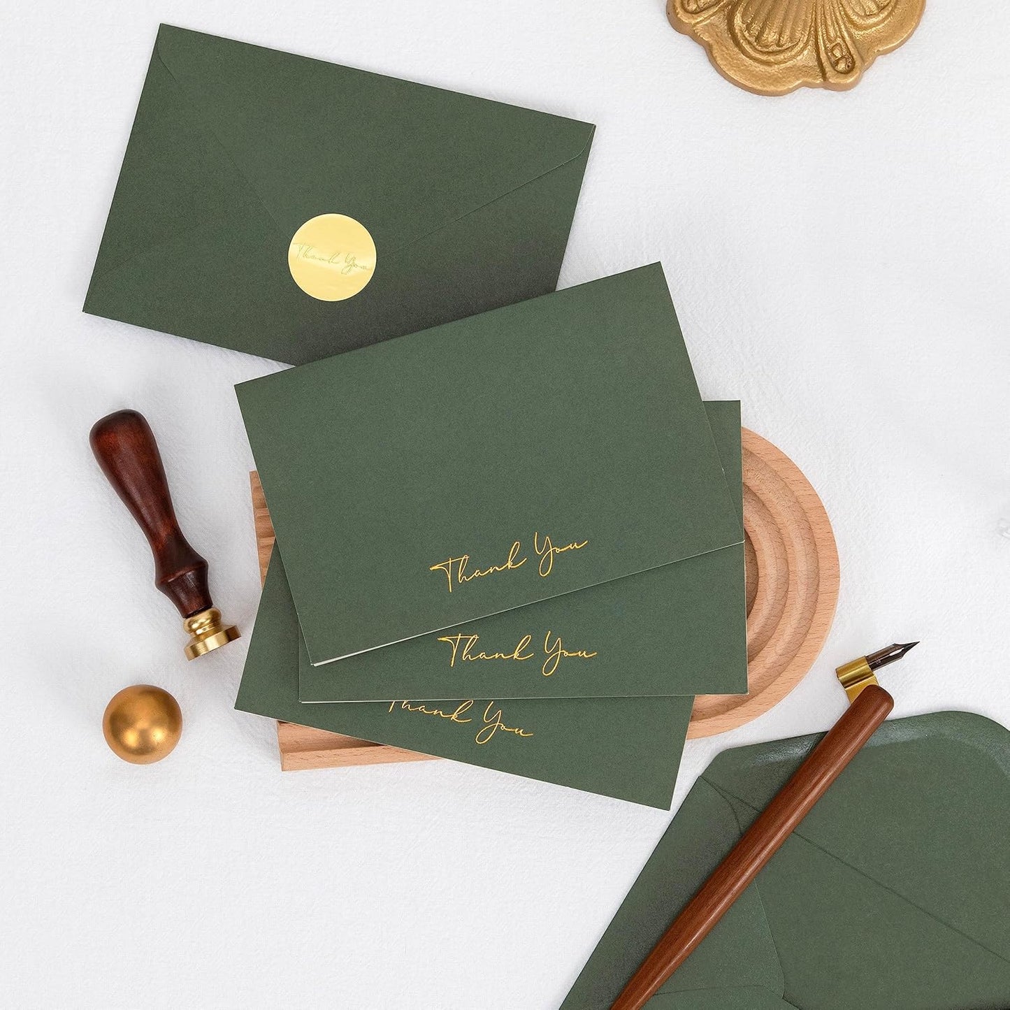 Crisky Green Thank You Cards with Envelopes & Stickers, 50 Pack Bridal Shower Graduation Thank You Cards Small Business, Wedding Baby Shower Birthday Funeral Notes Bulk