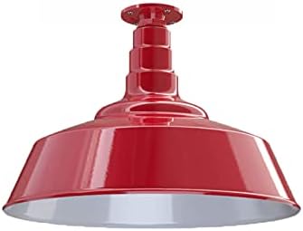 Steel Lighting Co. Manhattan Warehouse Light | Ceiling Mounted Pendant | 20 inch Dome | Flush Mount | Large Steel Barn Light Made in America | Red Exterior/White Interior
