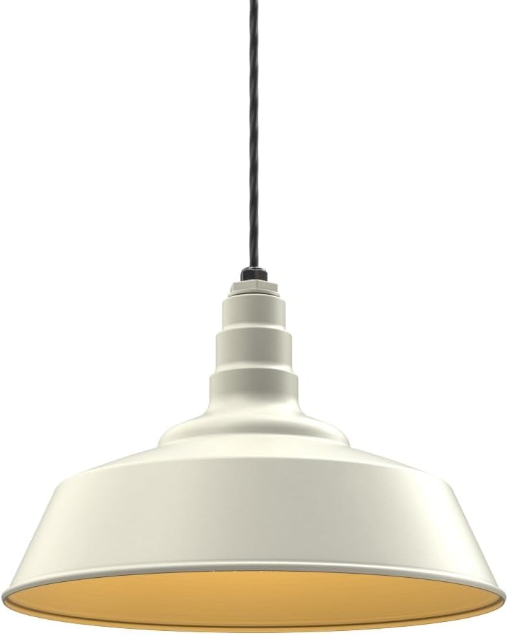 Steel Lighting Co. Manhattan Warehouse Light | Ceiling Mounted Pendant | 20 inch Dome | 4' Black Cord | Large Steel Barn Light Made in America | Cream Exterior/Brass Interior