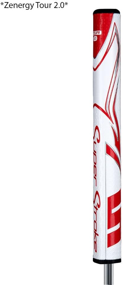 SuperStroke Zenergy Tour 5.0 Golf Putter Grip with No Taper Enhanced SPYNE Technology, New Multi-Zone Texturing and Tech-Port, White/Red